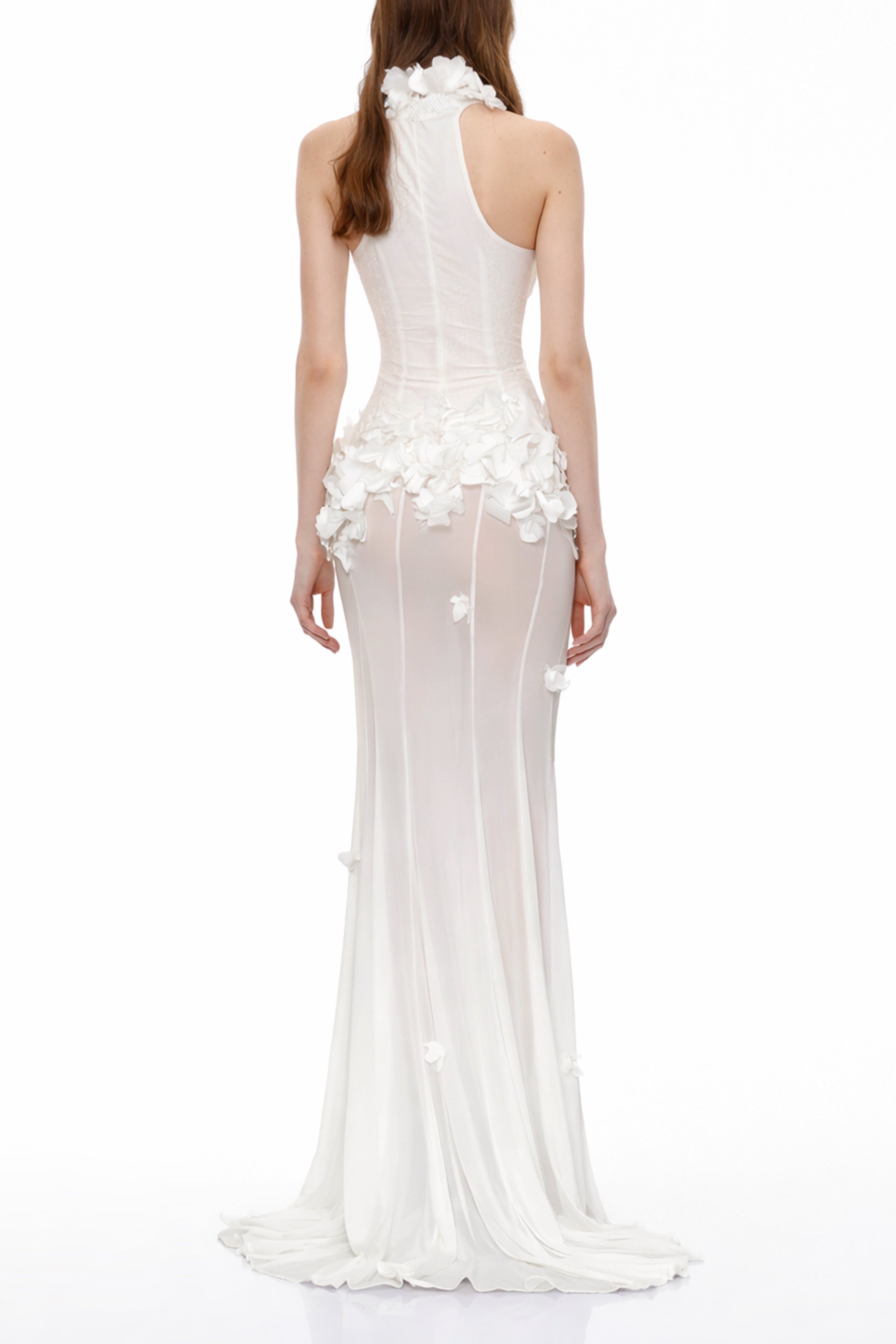 Guinevere White Halterneck Maxi Dress with 3D Florals