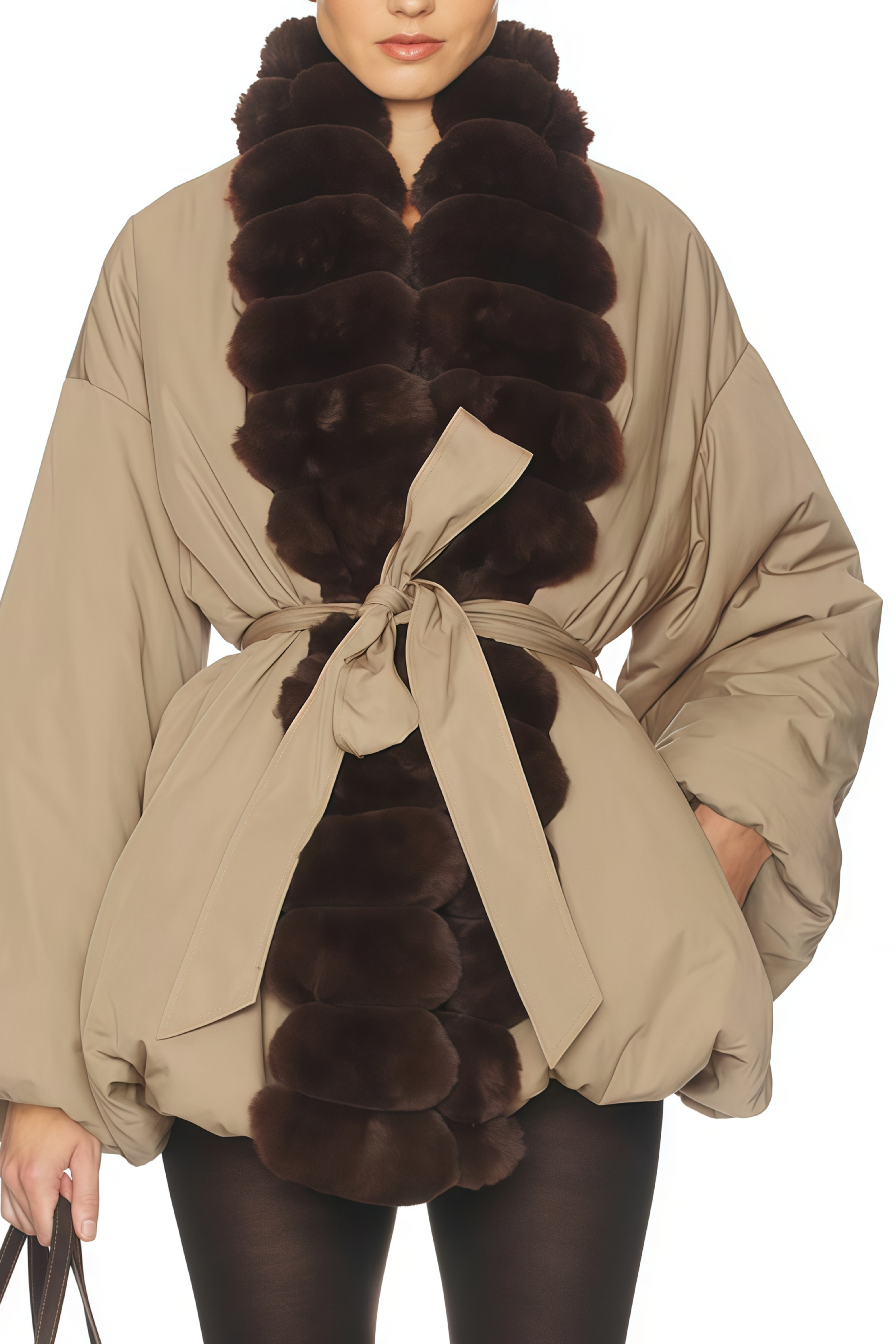Ileana Khaki Fur Trim Bubble Down Jacket (Final Sale)