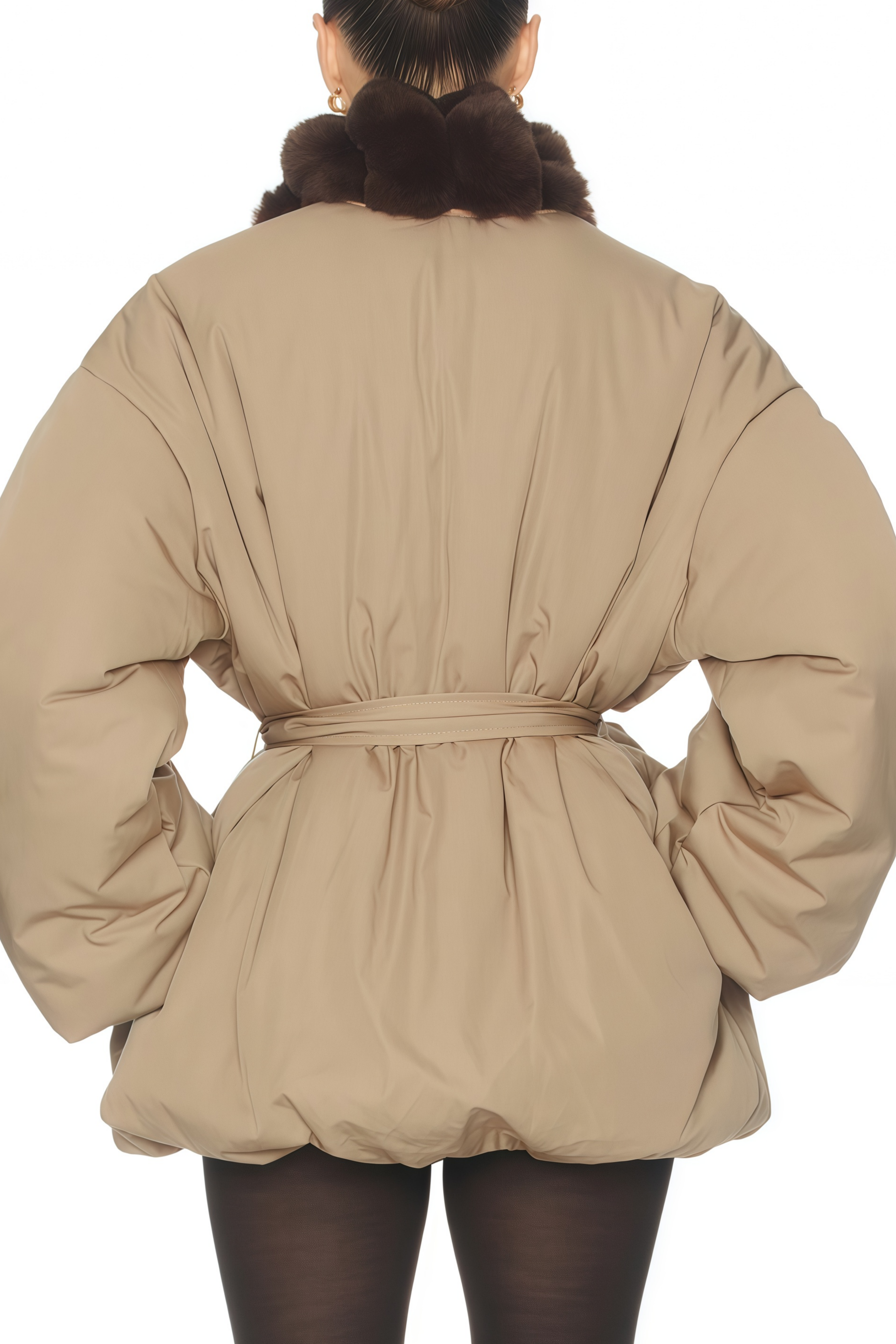 Ileana Khaki Fur Trim Bubble Down Jacket (Final Sale-US Only)