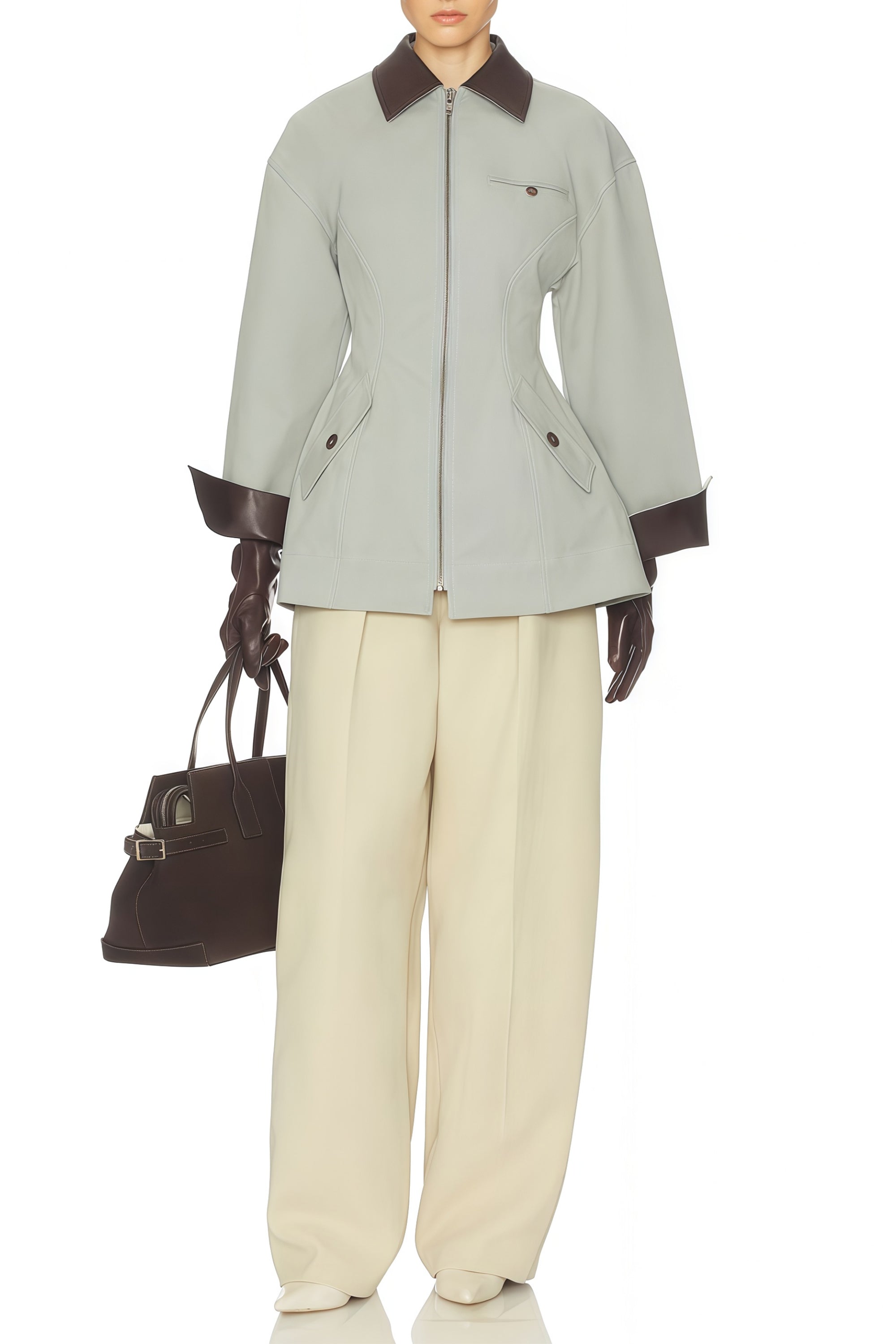 Vilma Grey Leather Collar Hunting Jacket