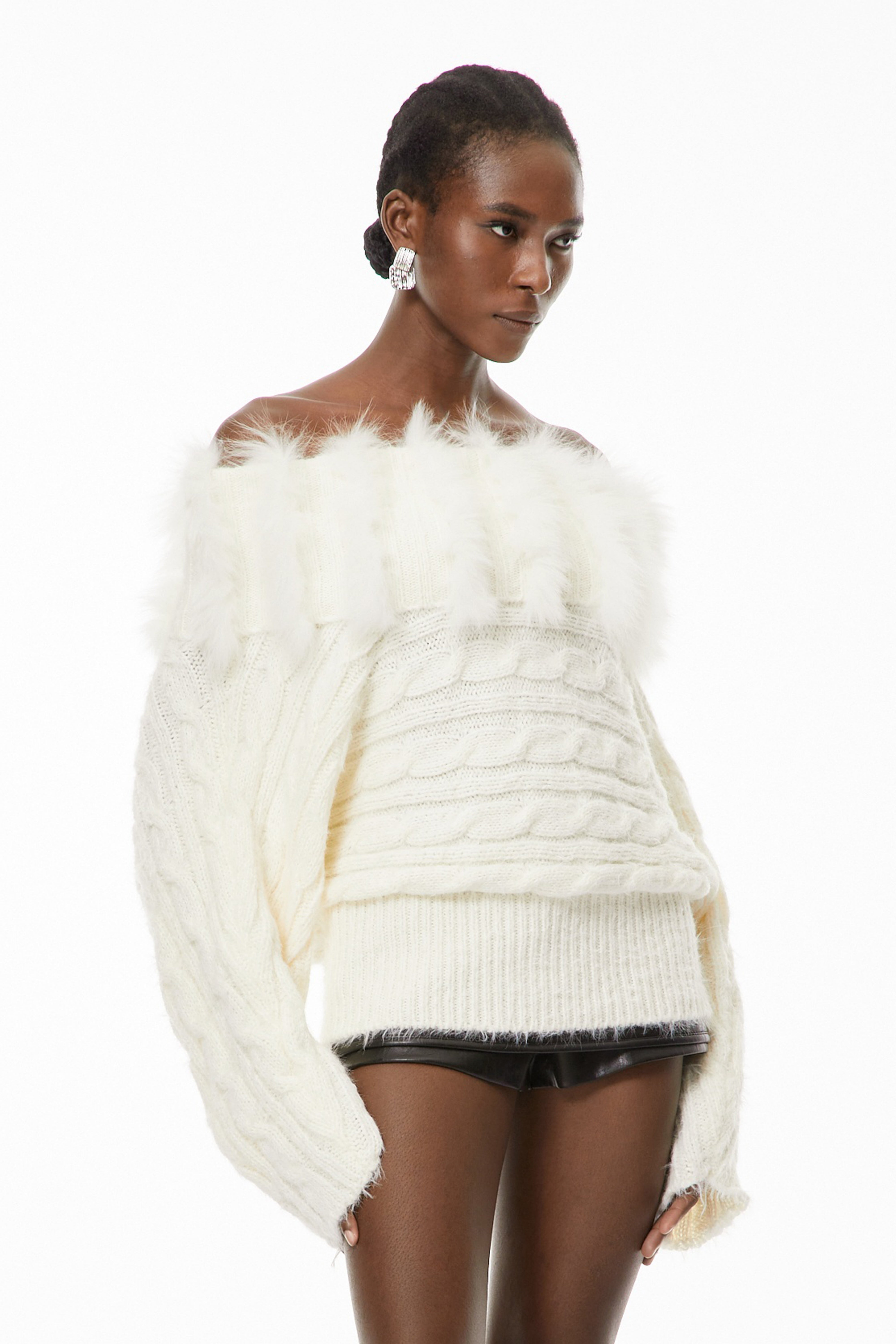 Hadley White Stretch Rib-Knit Sweater