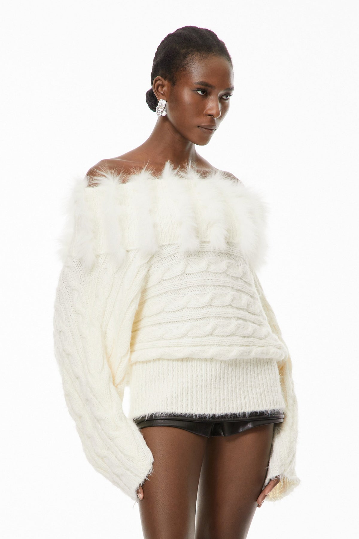 Hadley White Stretch Rib-Knit Sweater