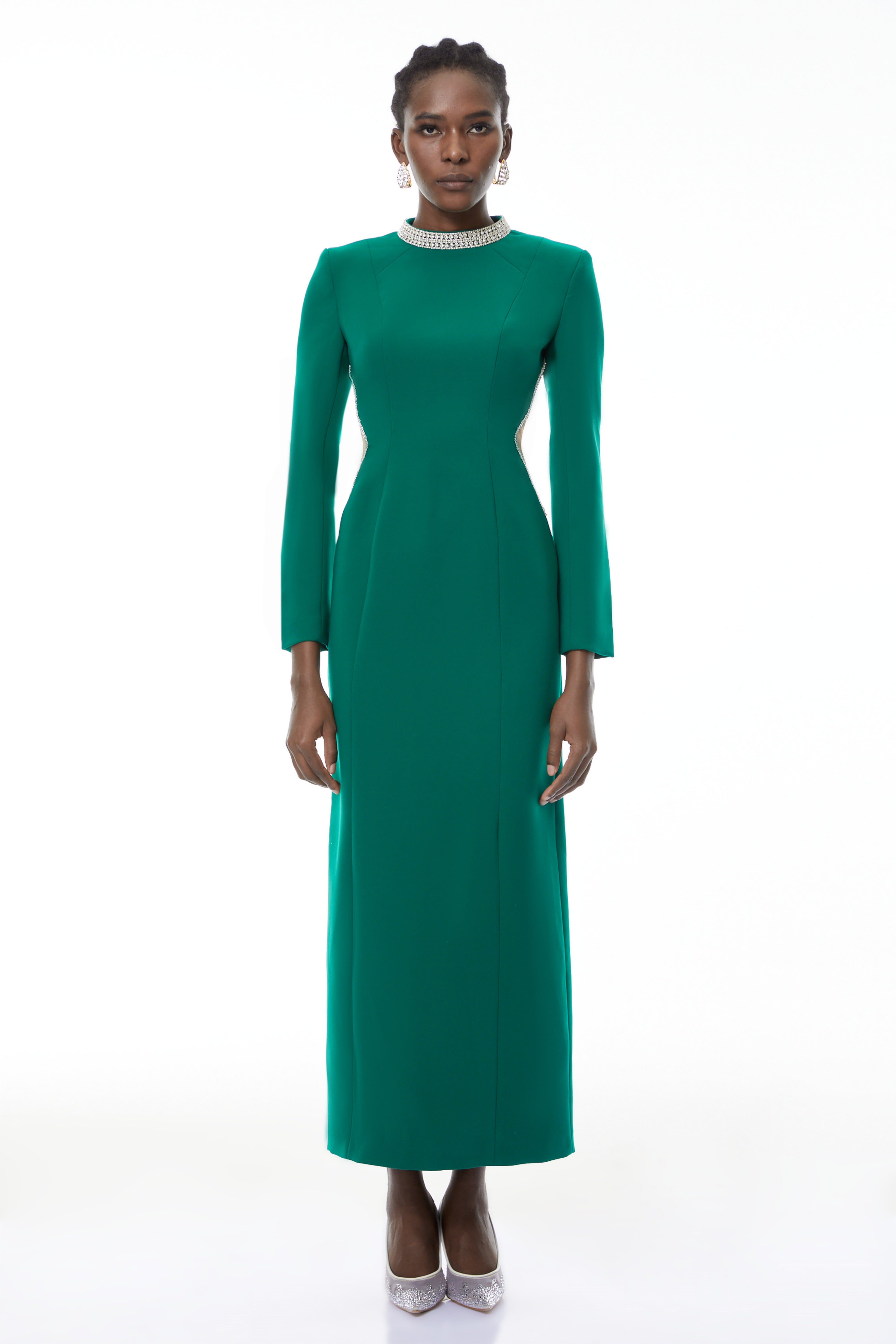 Hadley Green Cut-Out Crystal Maxi Dress