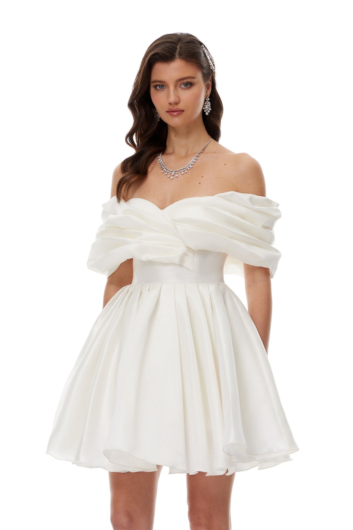 Halina White Off Shoulder Ruched Mini Dress