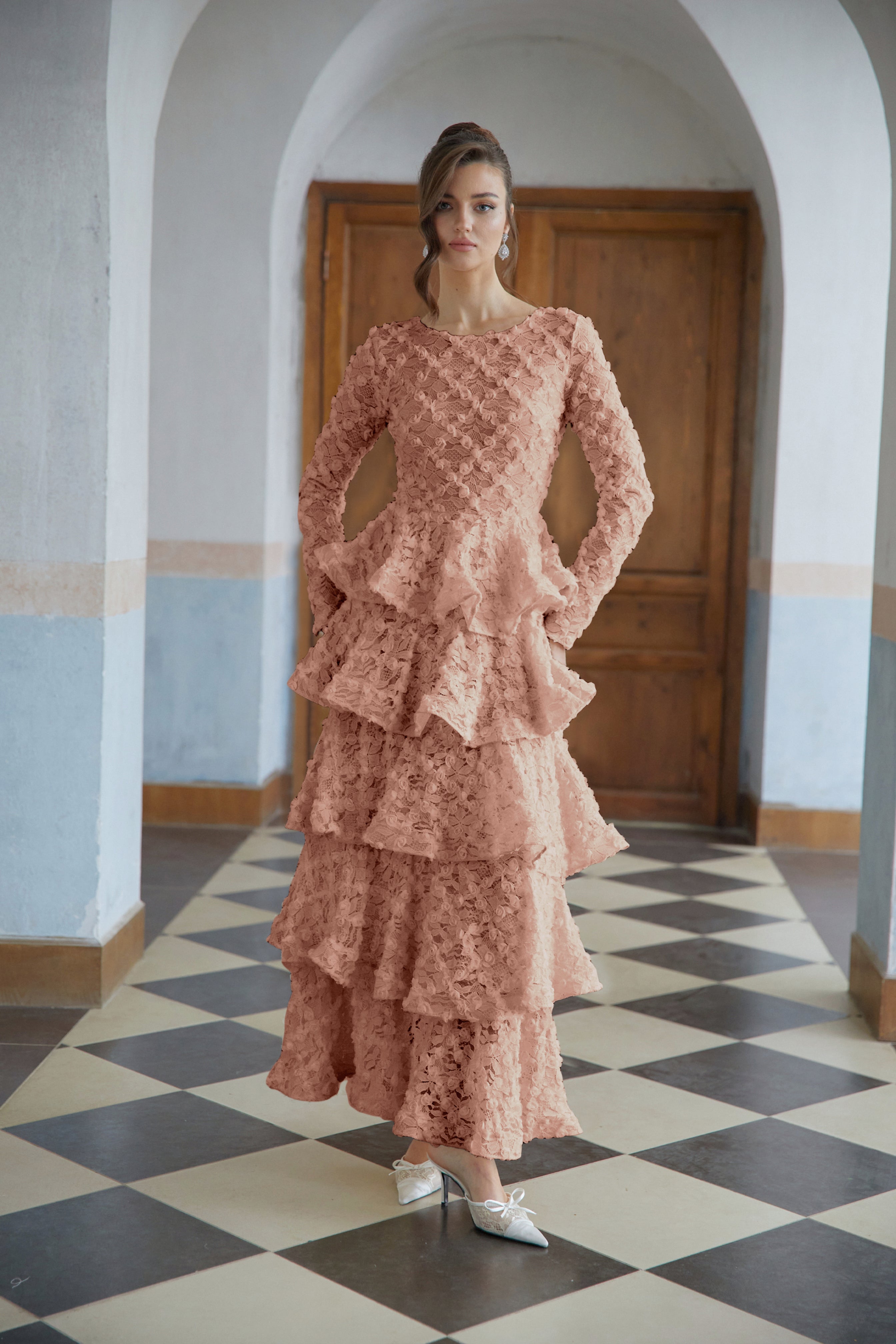 Halla Pink Tiered Floral Lace Maxi Dress (Final Sale-US Only)