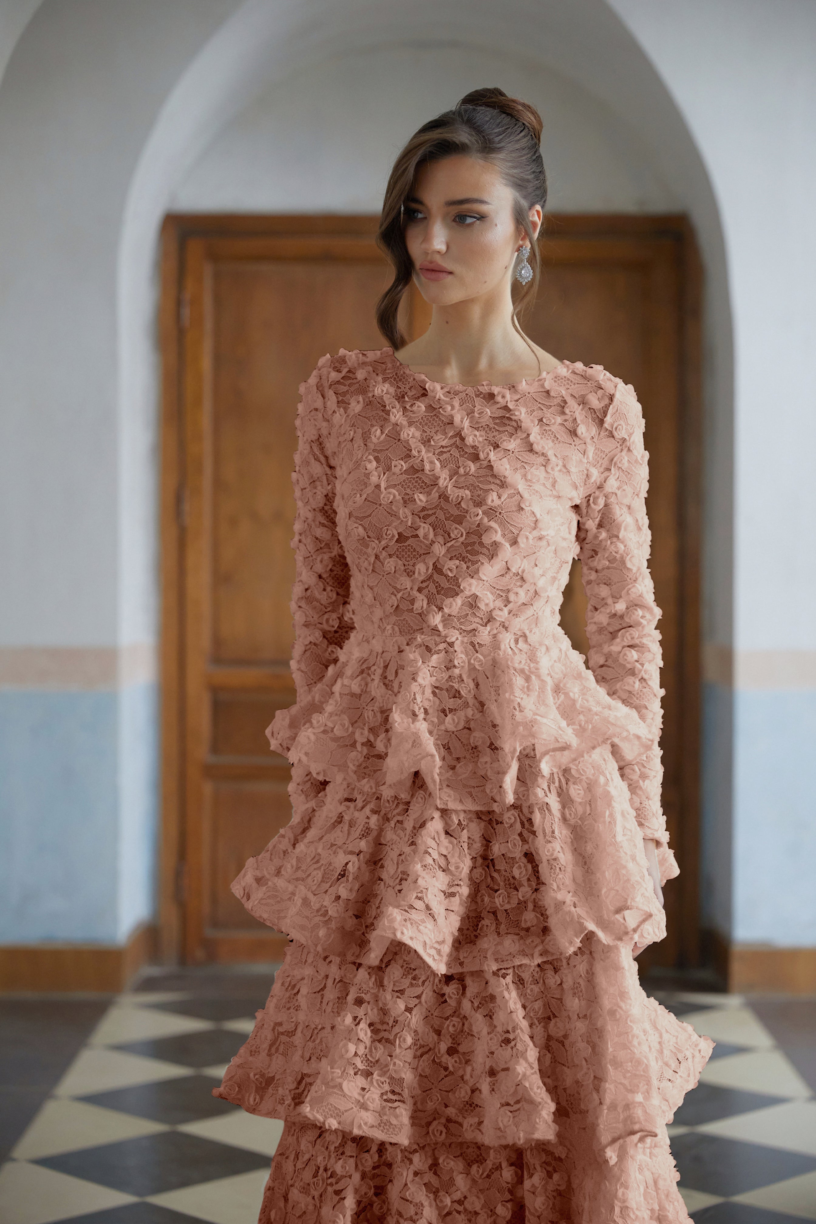 Halla Pink Tiered Floral Lace Maxi Dress (Final Sale-US Only)