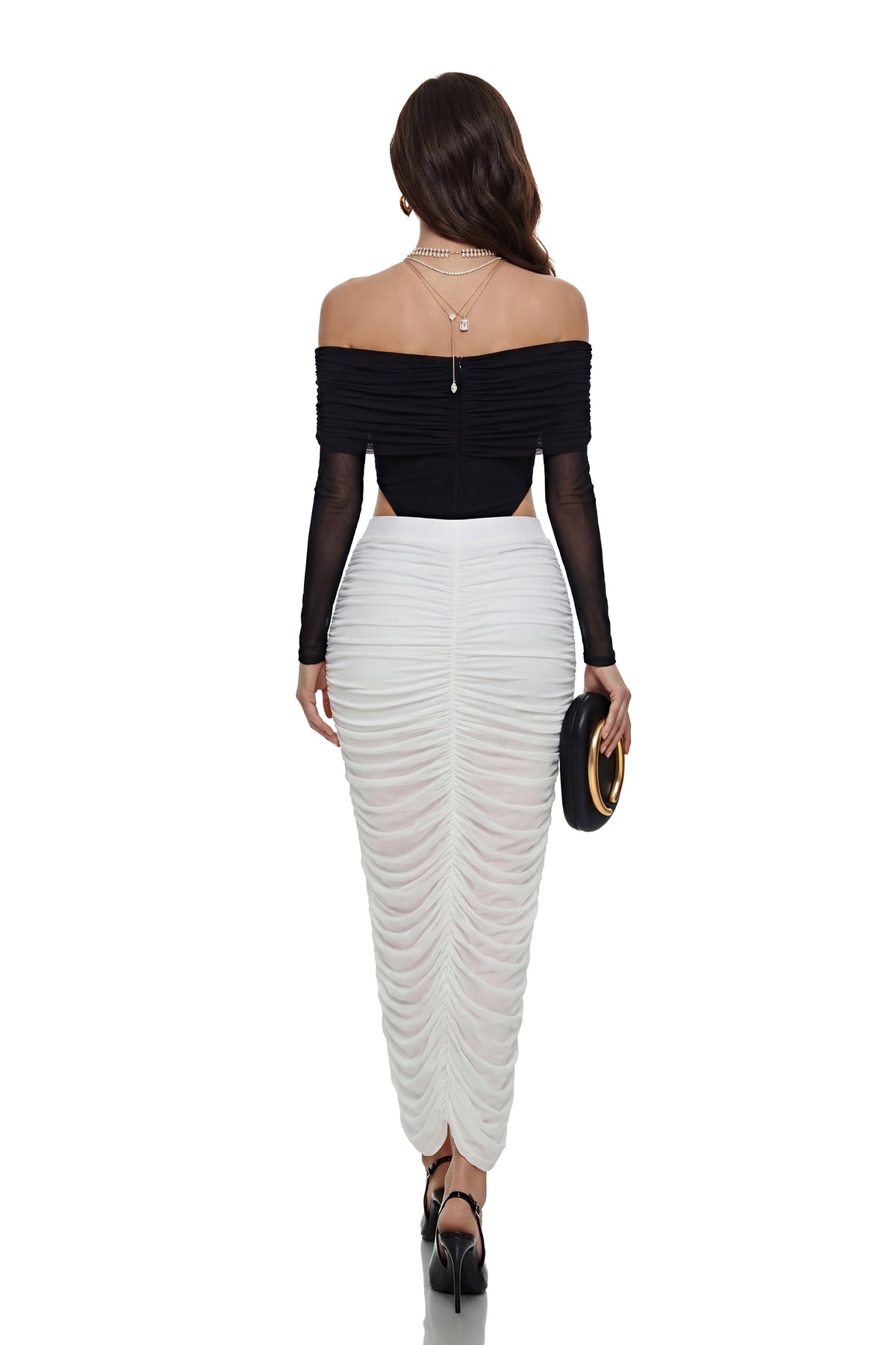 Hanna Black Off Shoulder Top & Ruched Skirt Set