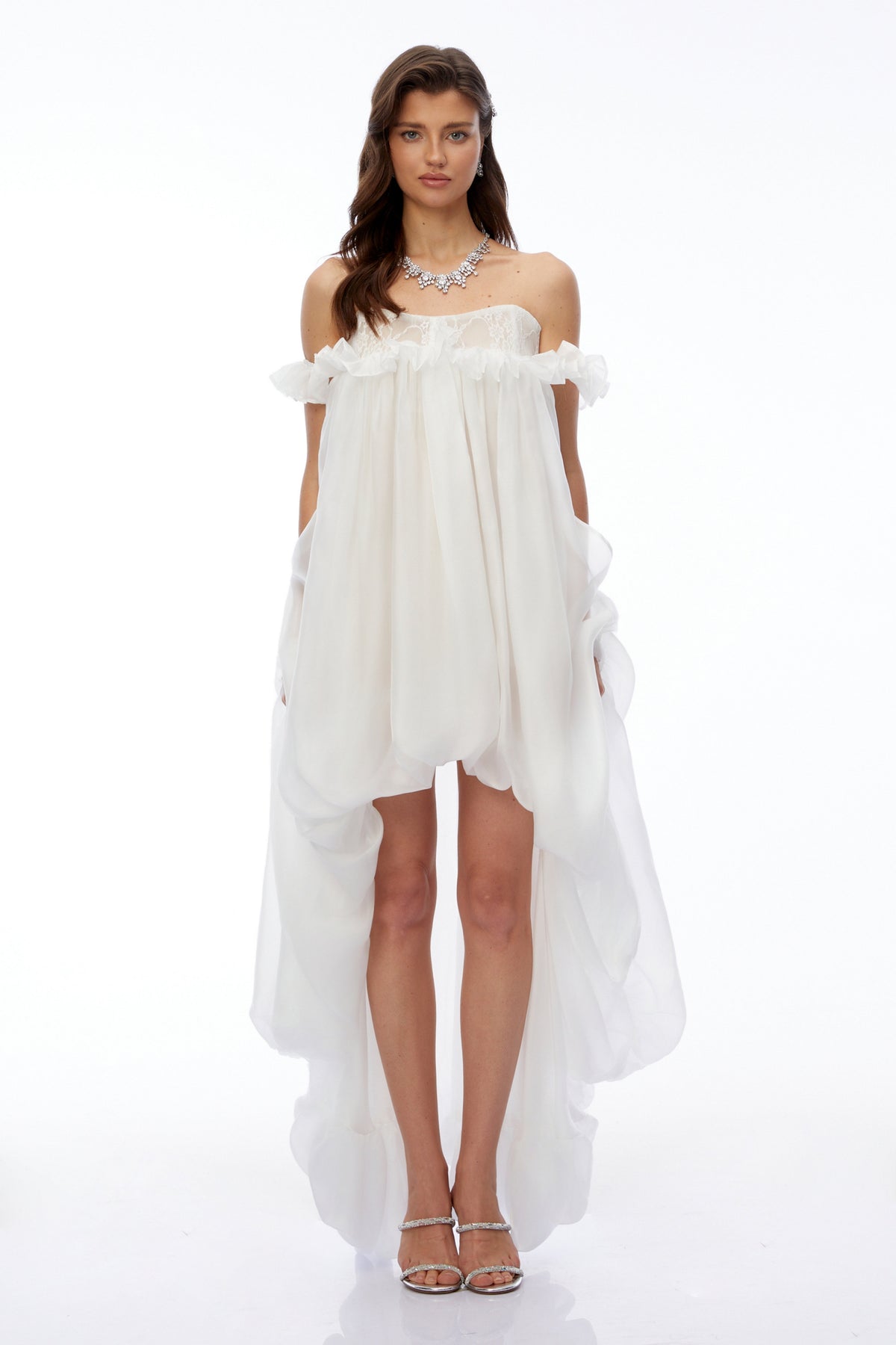 Brooklyn White Glossy Bubble Hem Mini Dress