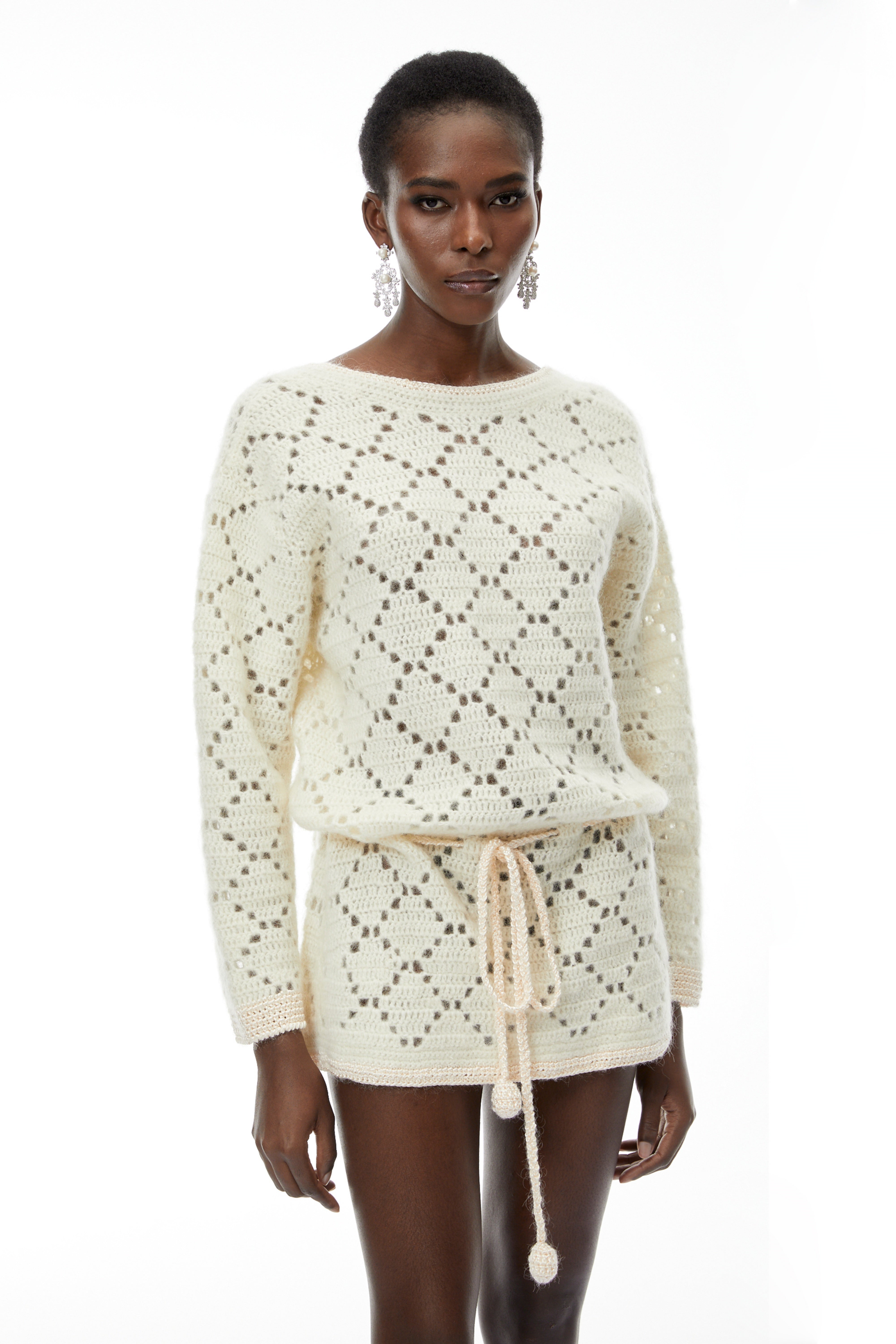 Harper Cream White Open Back Knit Mini Dress