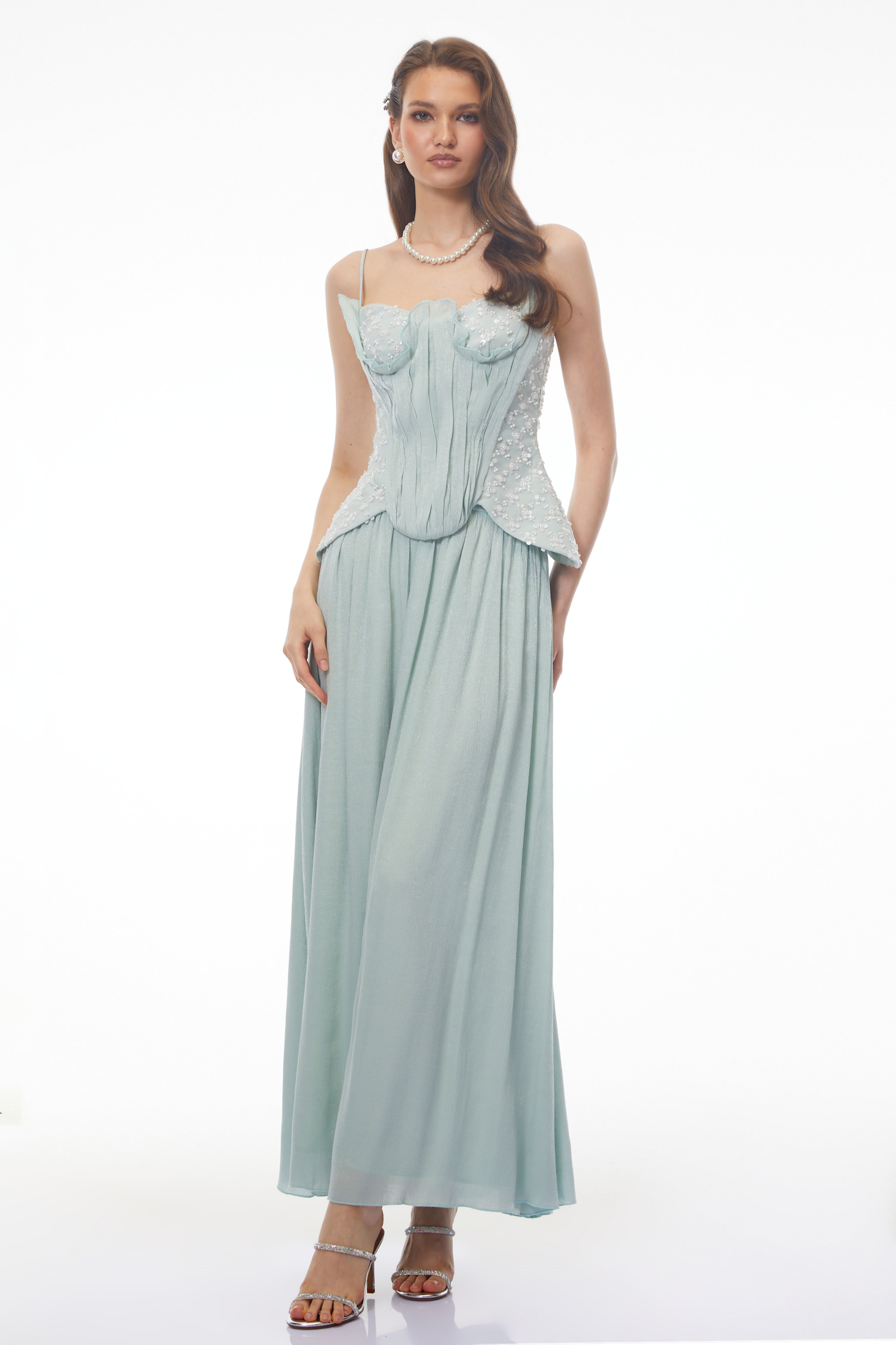 Hattie Turquoise Sequin Ruffled Top & Skirt Set