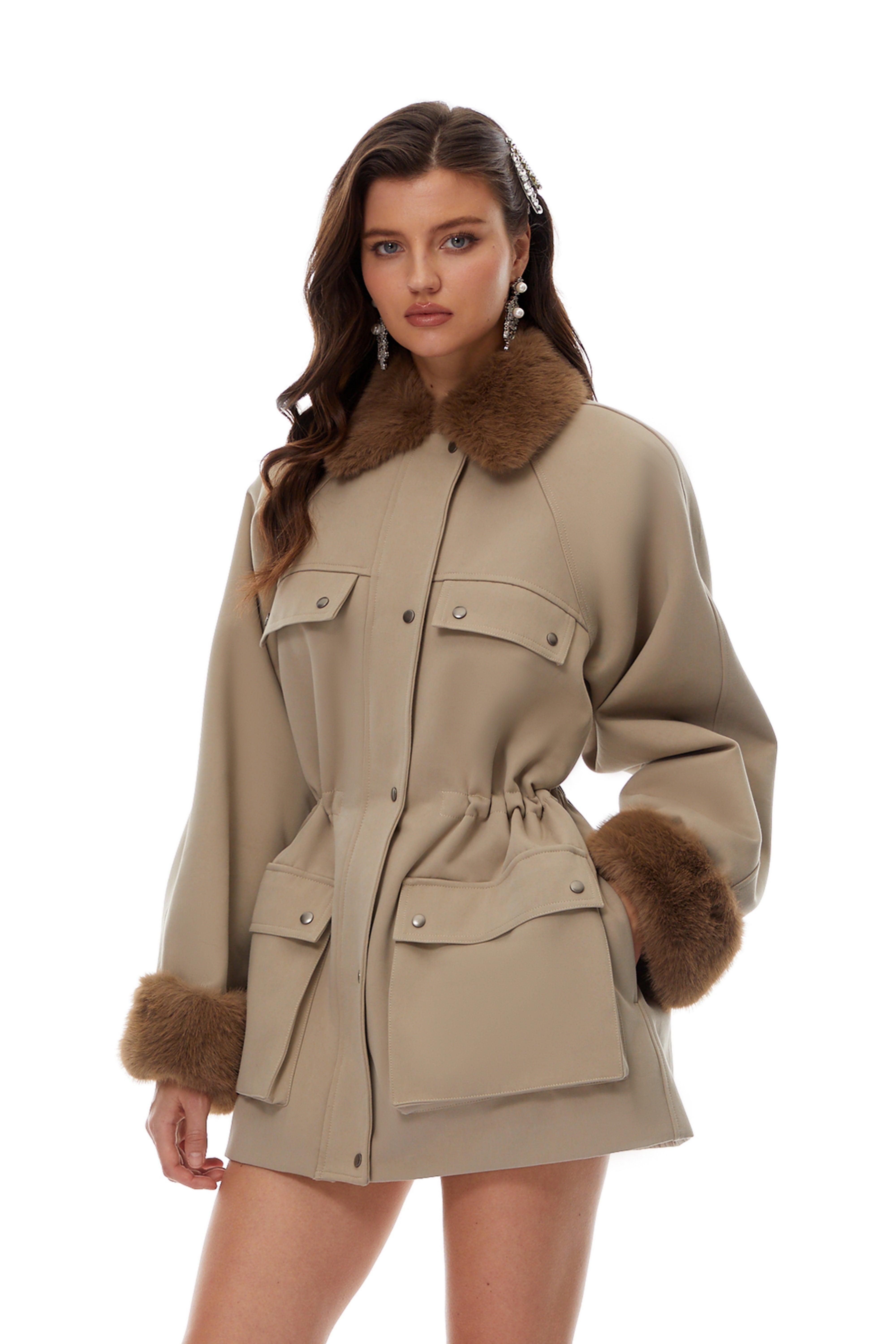 Haven Neutral Faux-Fur Trim Balmoral Jacket (Final Sale-US Only)