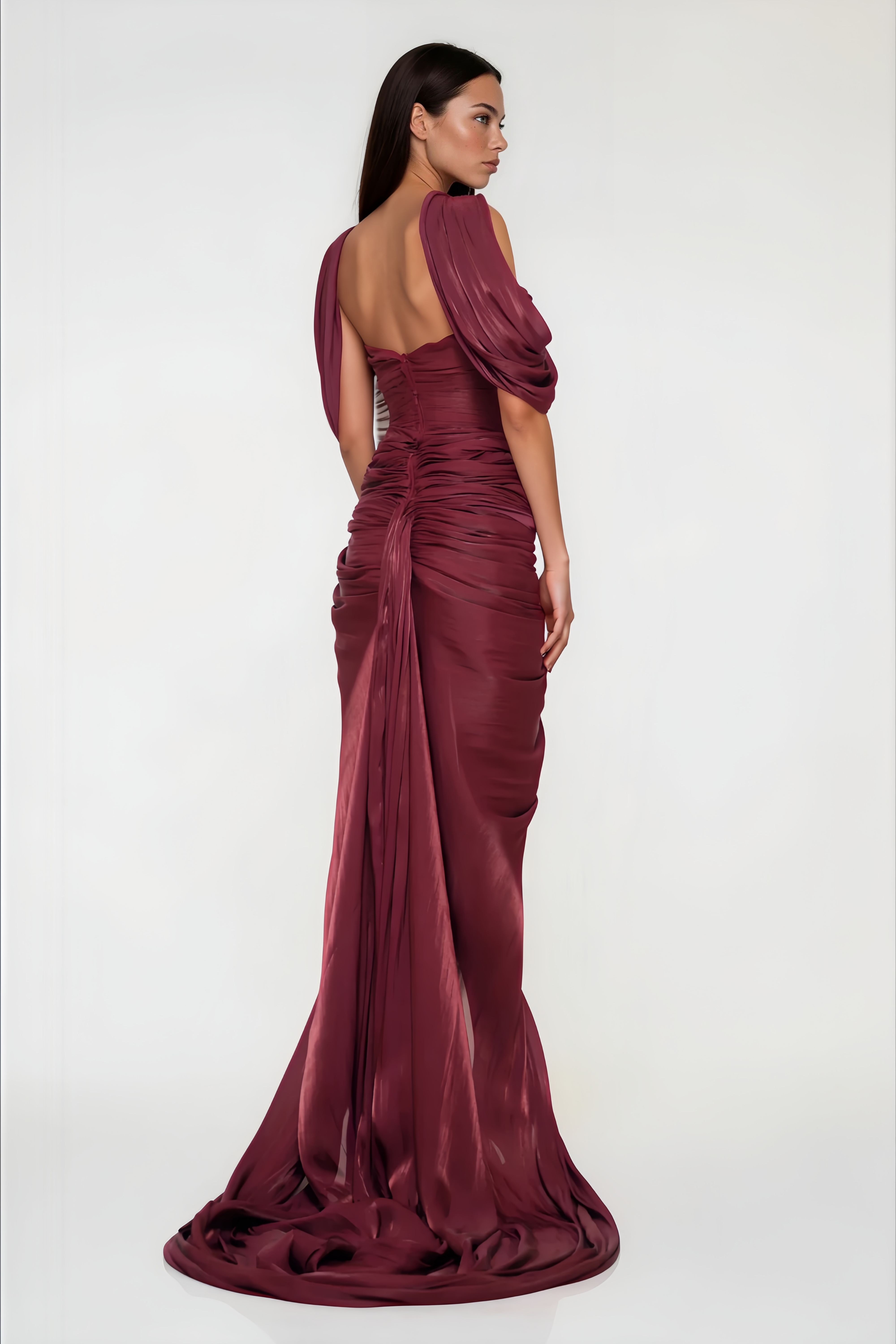 Hazel Burgundy Asymmetrical Draped Maxi Dress