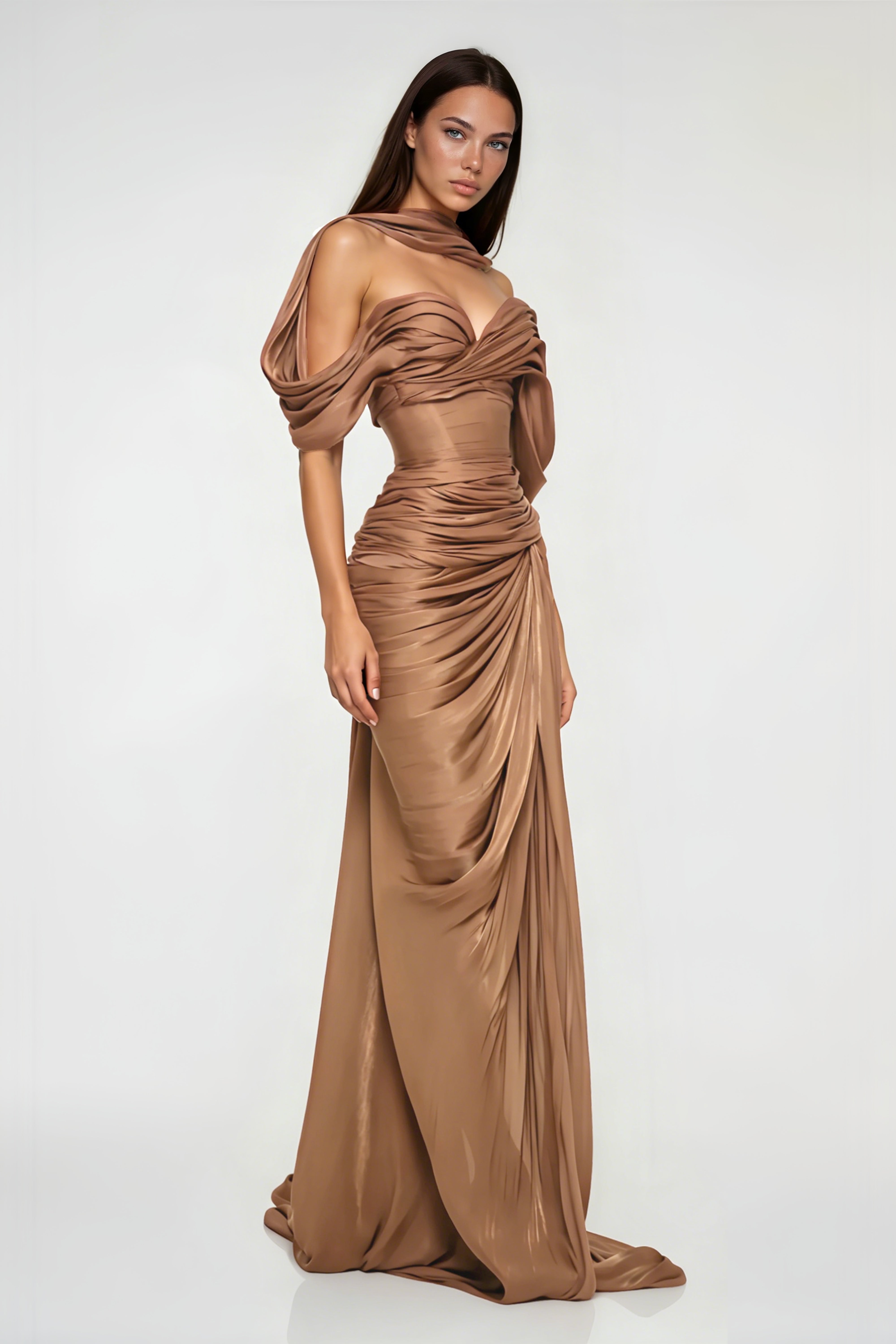 Hazel Gold Asymmetrical Draped Maxi Dress