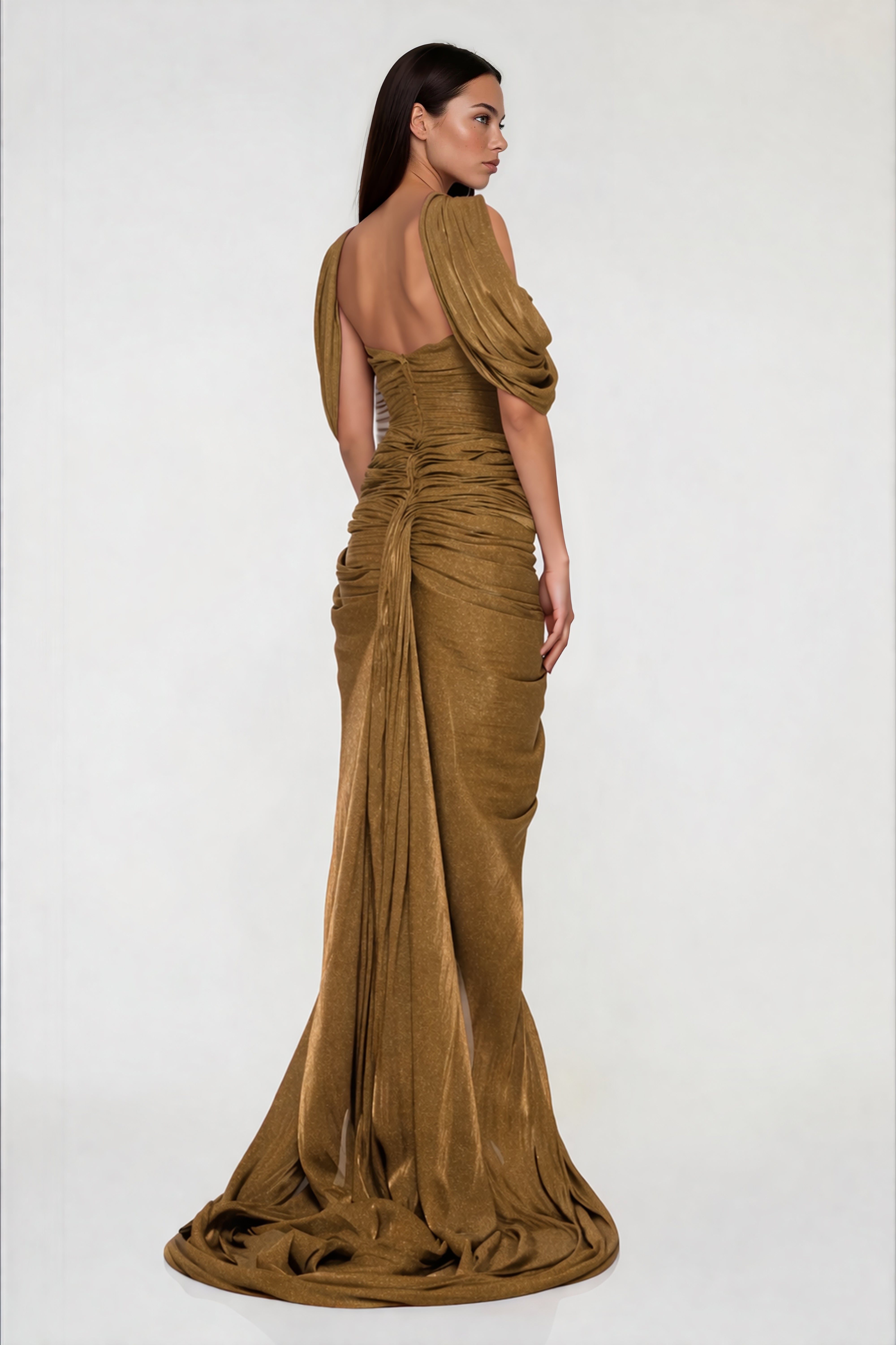 Hazel Gold Asymmetrical Draped Maxi Dress