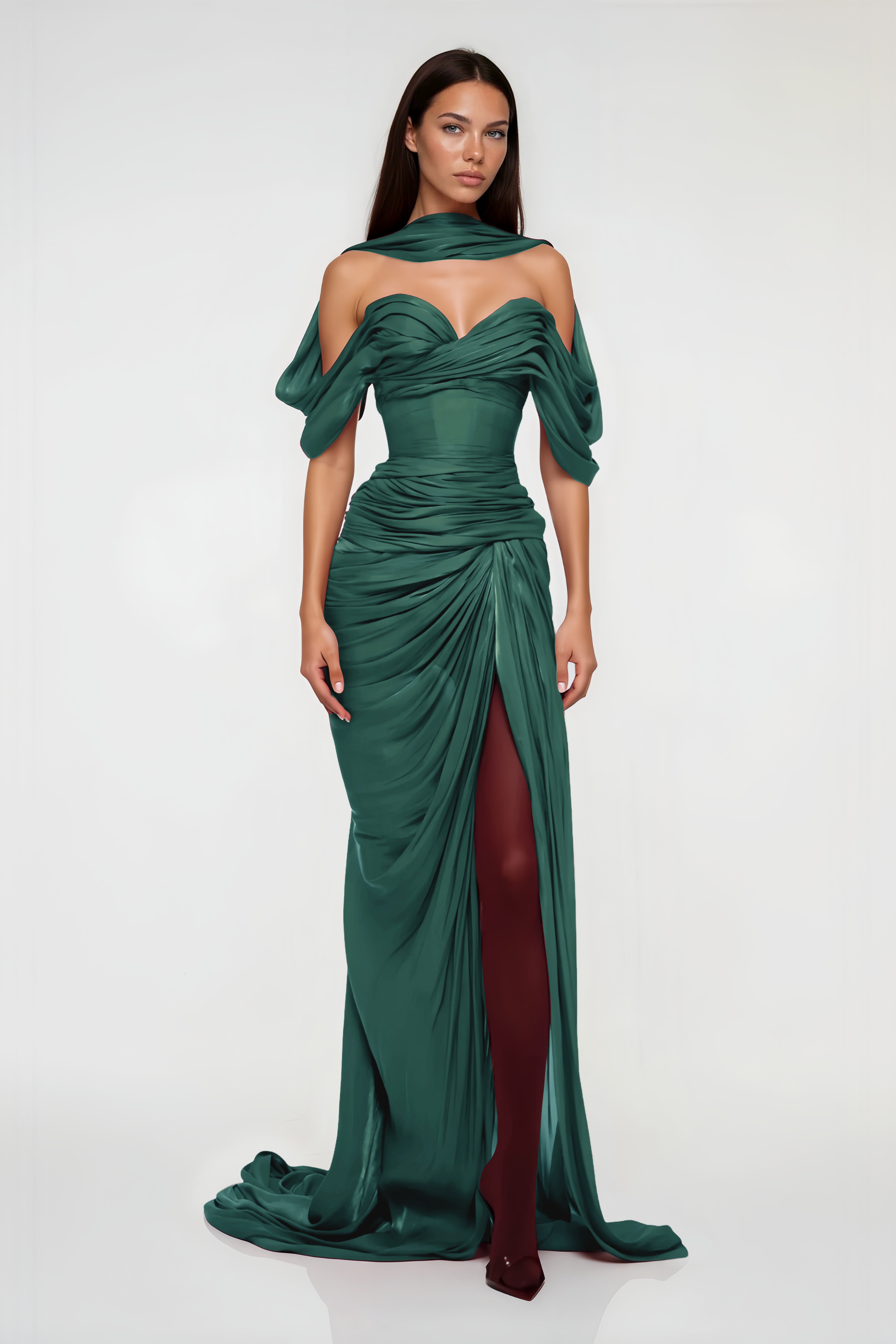 Hazel Green Asymmetrical Draped Maxi Dress