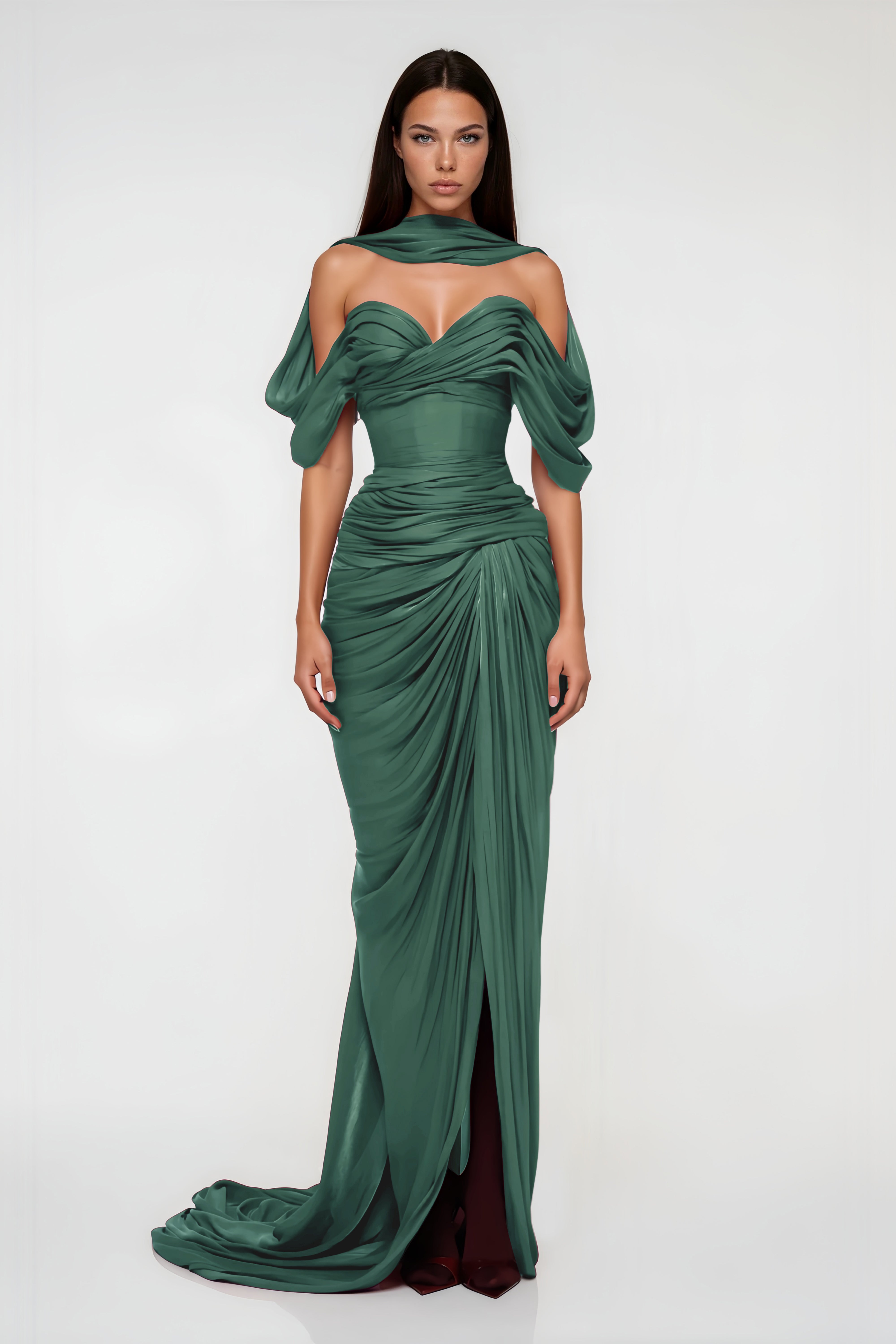 Hazel Green Asymmetrical Draped Maxi Dress