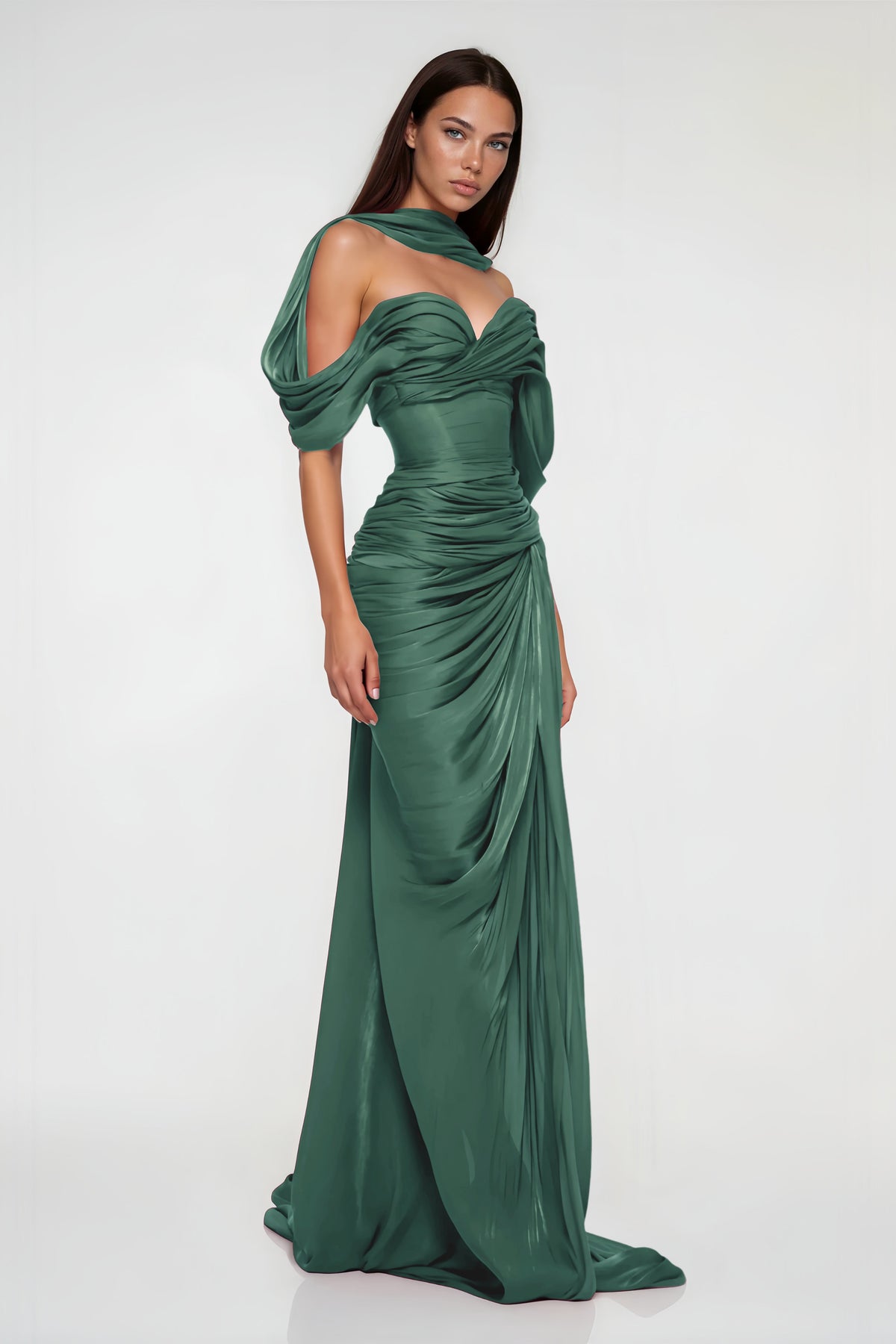 Hazel Green Asymmetrical Draped Maxi Dress