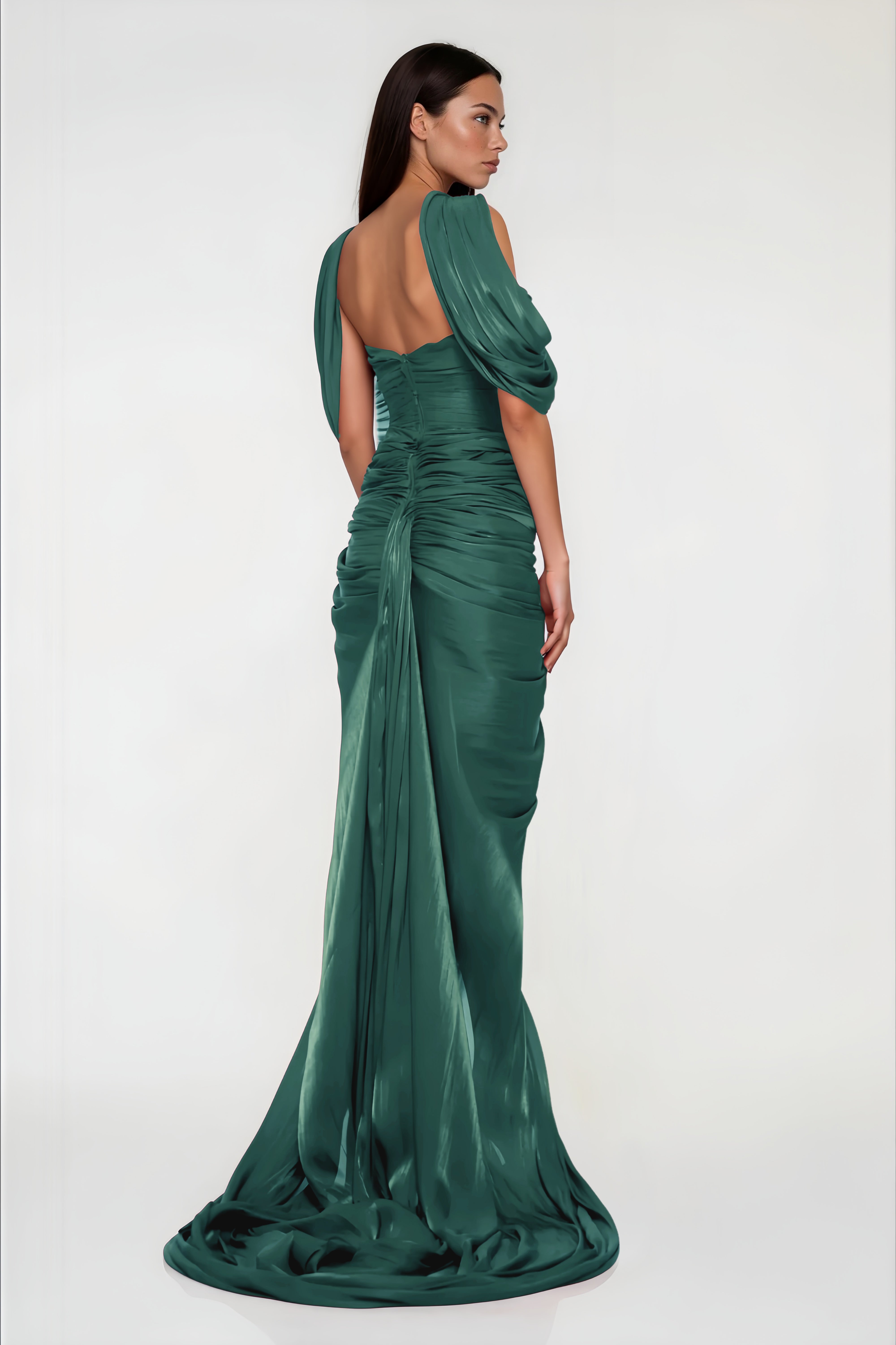 Hazel Green Asymmetrical Draped Maxi Dress