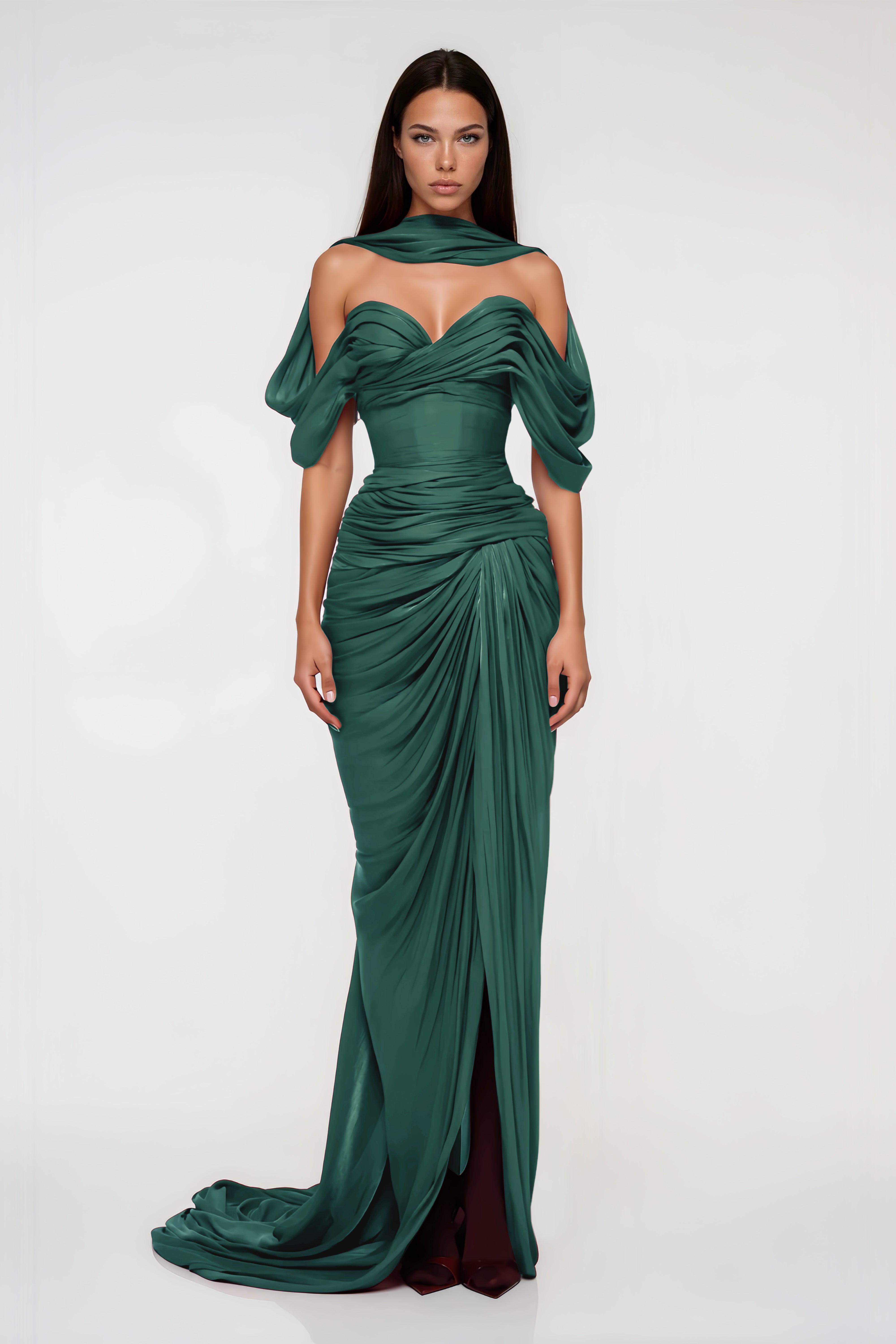 Hazel Green Asymmetrical Draped Maxi Dress