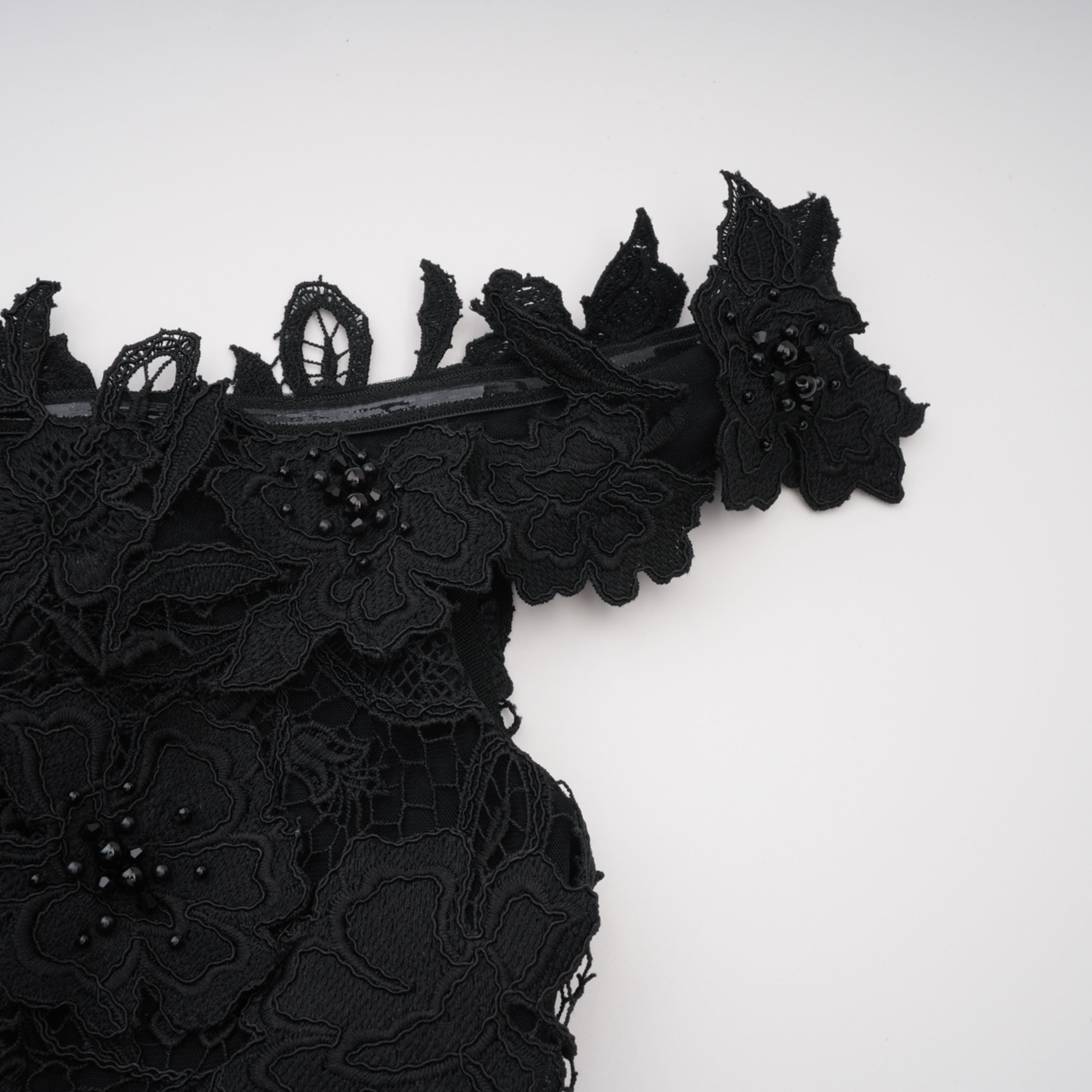 Hecate Black Beaded Lace Maxi Dress with 3D Florals (Final Sale-US Only)