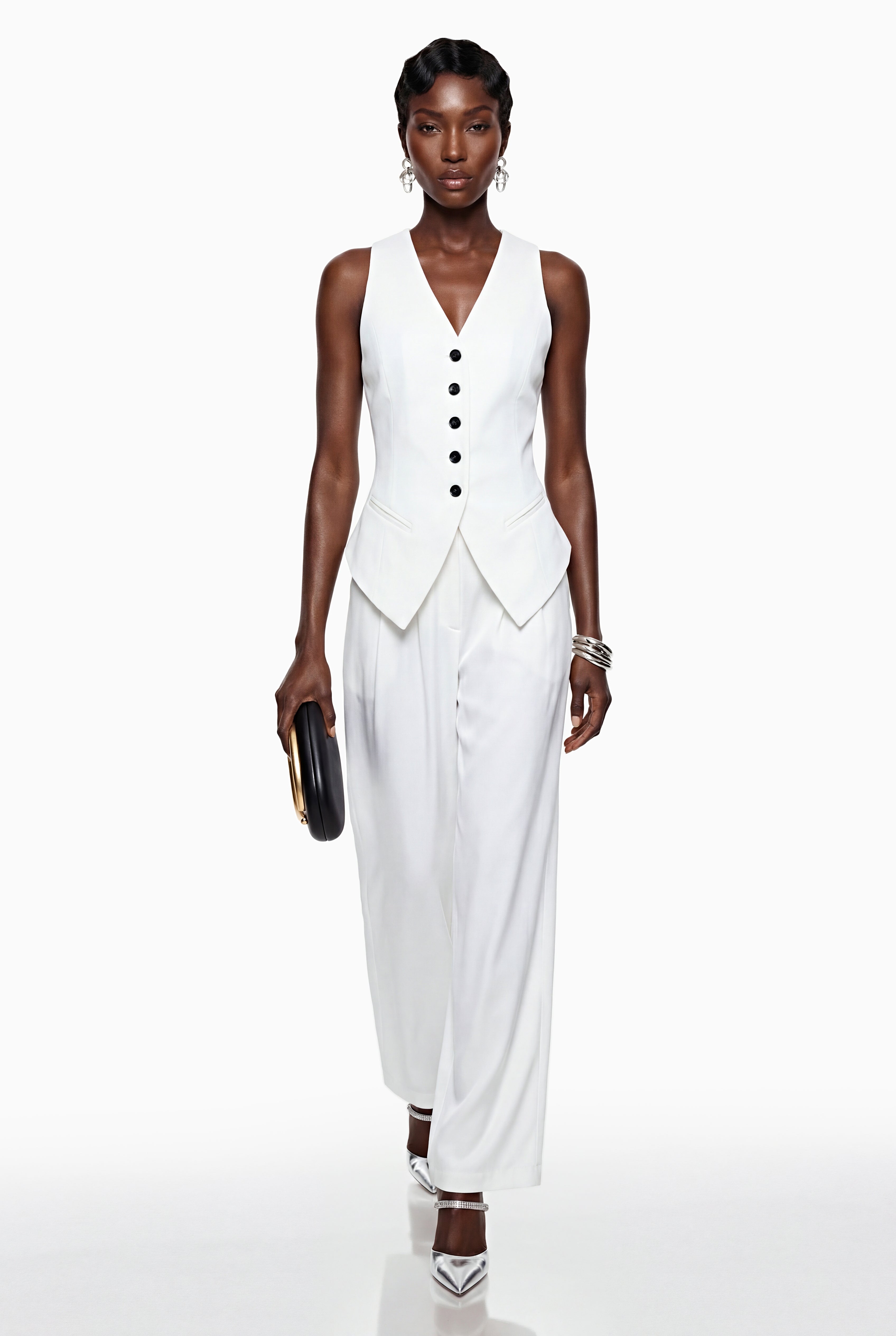 Heidi White Sleeveless Vest & Trousers Set