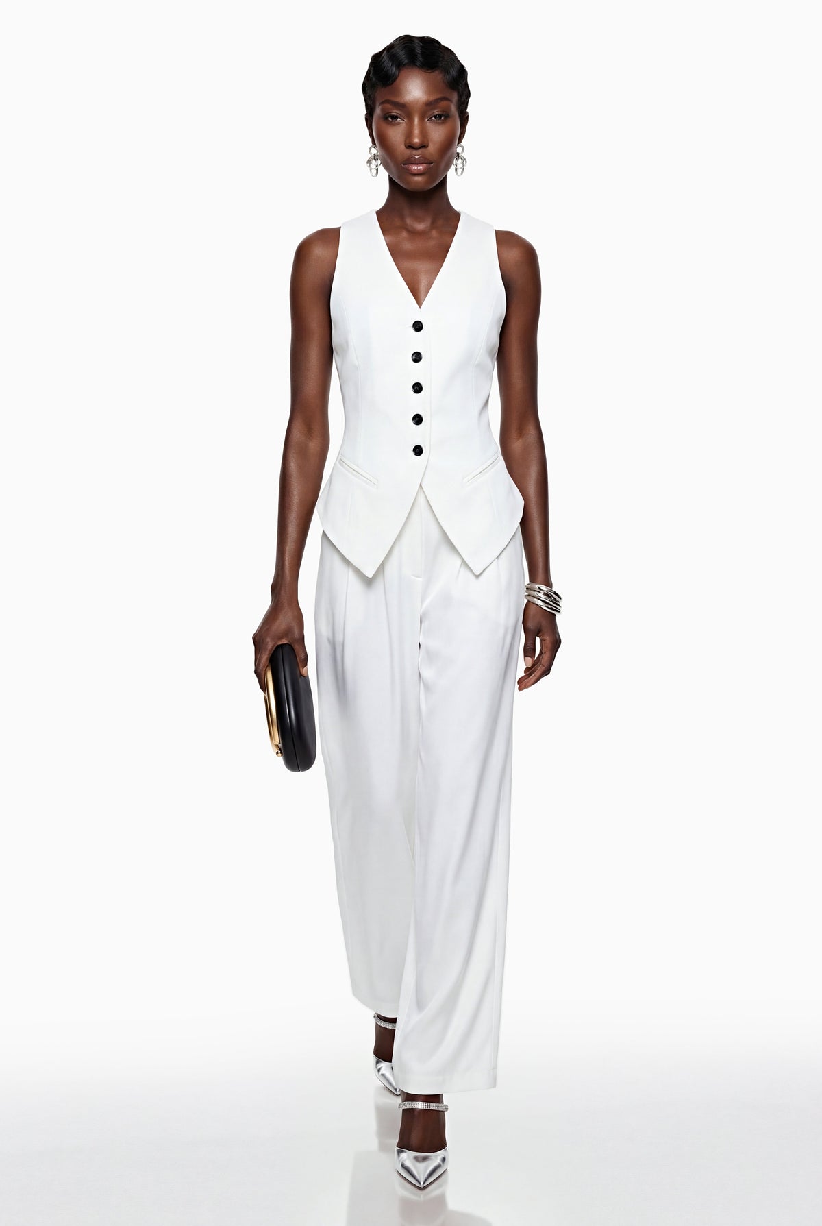 Heidi White Sleeveless Vest & Trousers Set