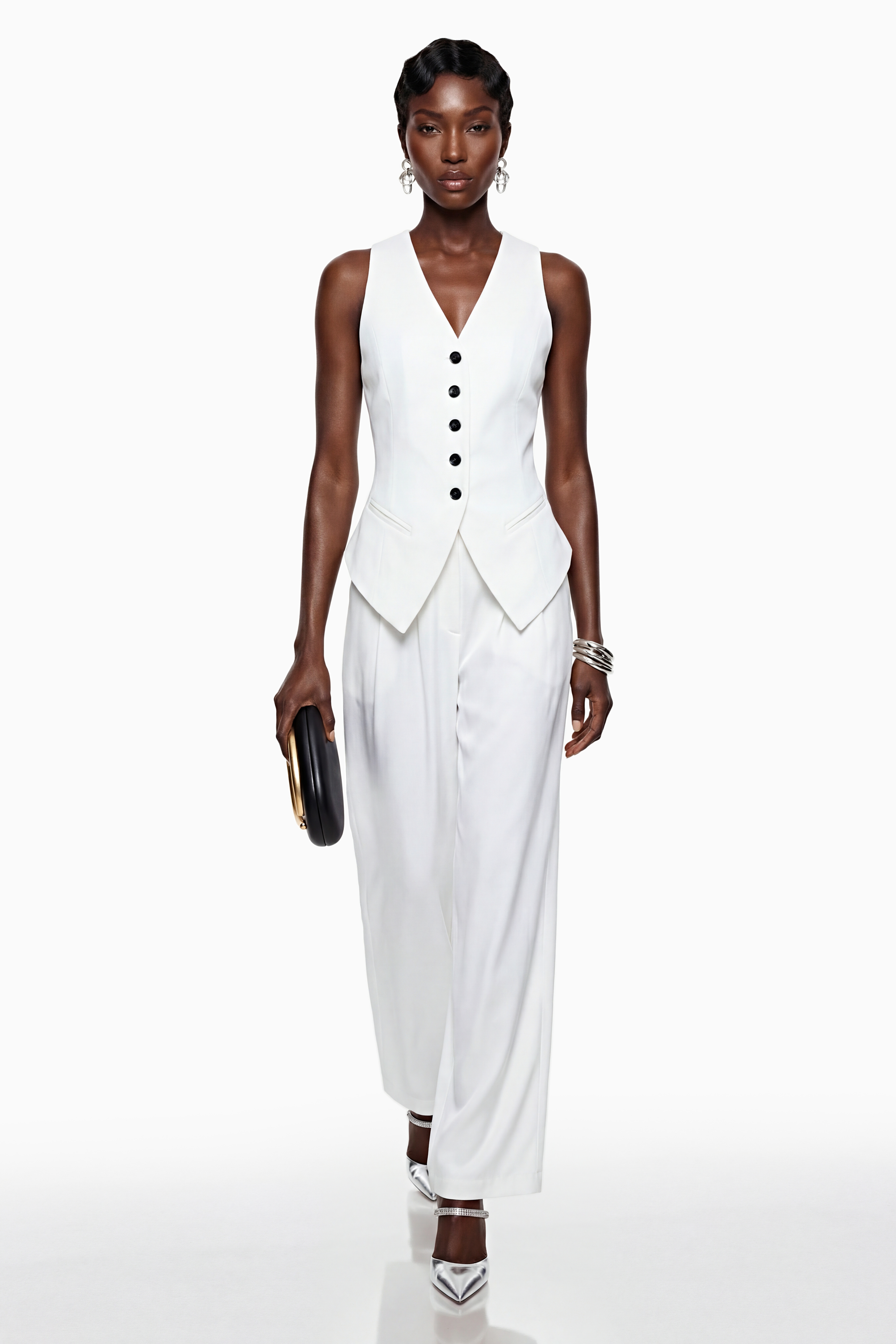 Heidi White Sleeveless Vest & Trousers Set (Final Sale-US Only)