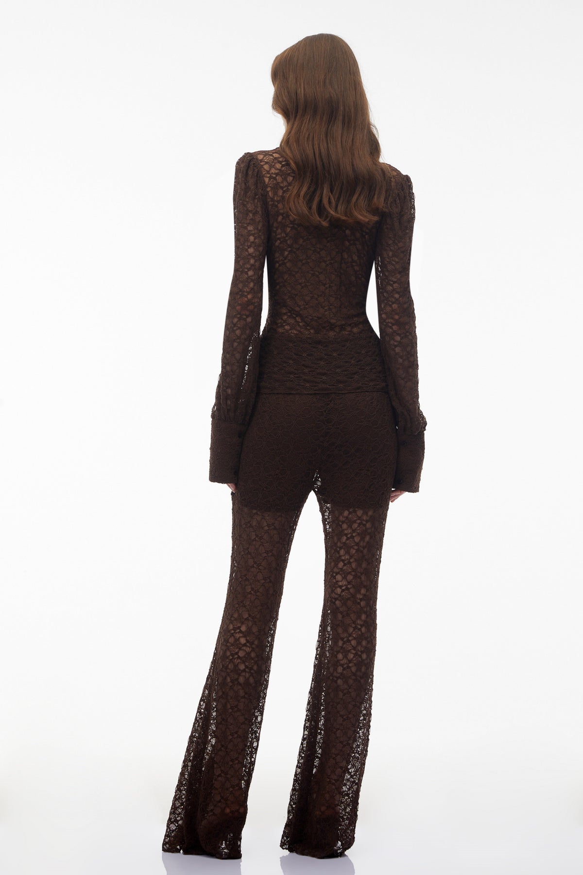 Helle Brown Floral Lace Top & Trouser Set