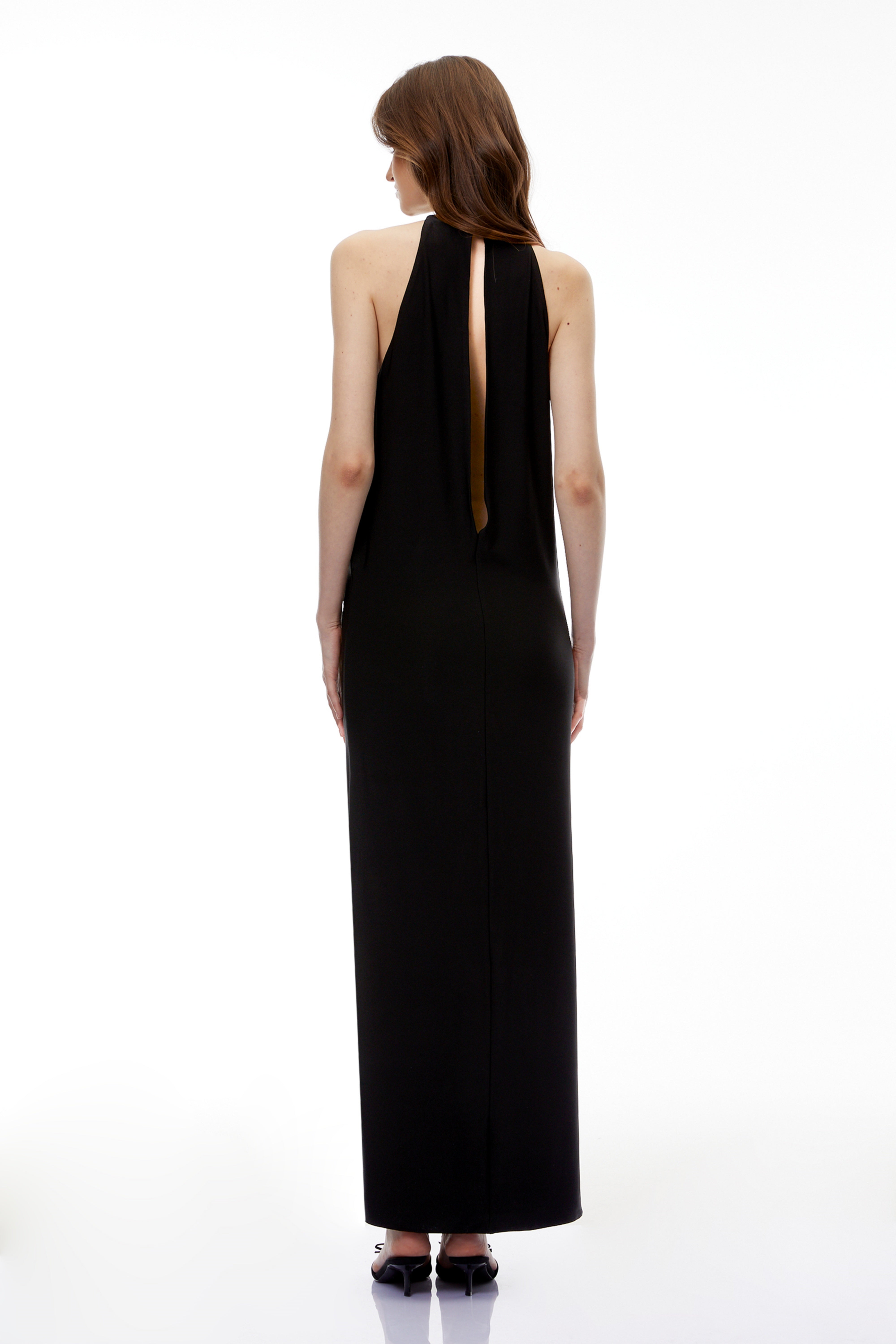 Hermione Black Halterneck Open Back Maxi Dress