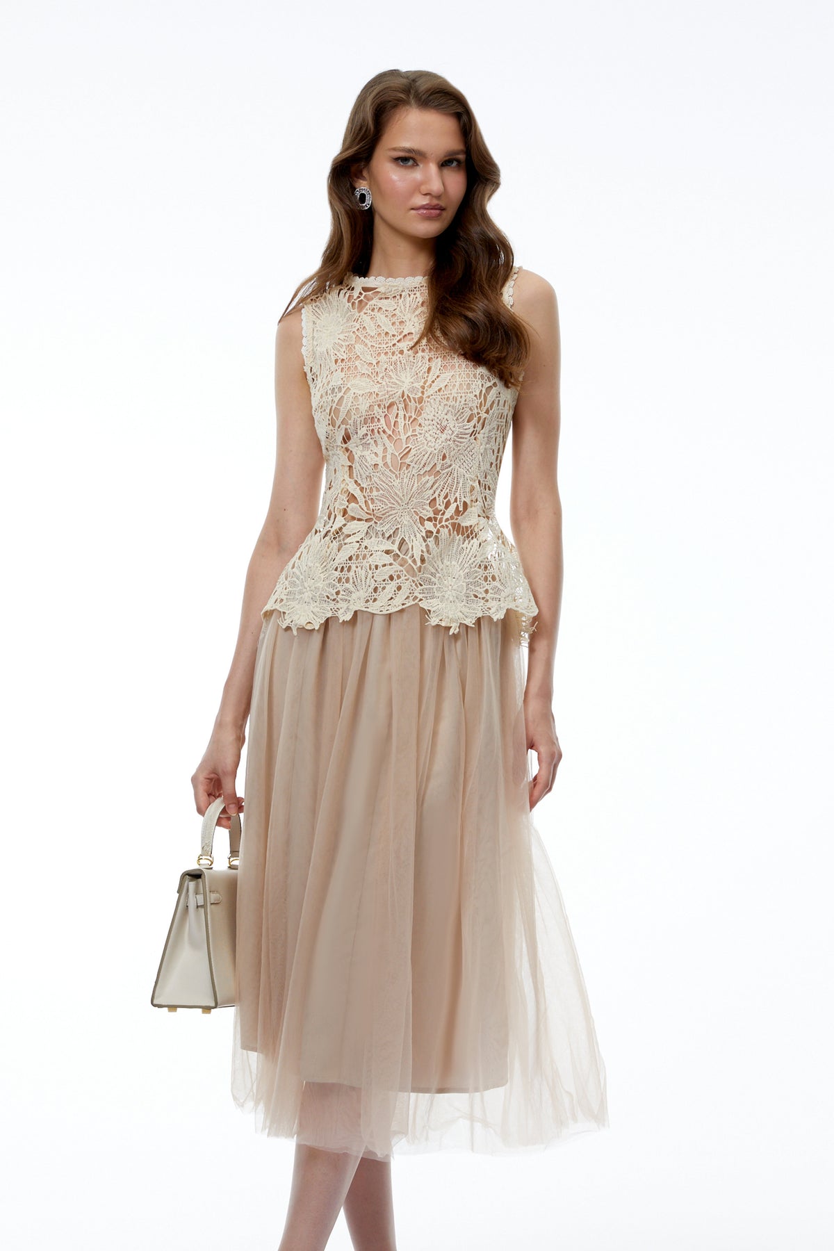Hortensia Cream Floral Lace Top & Tulle Skirt Set