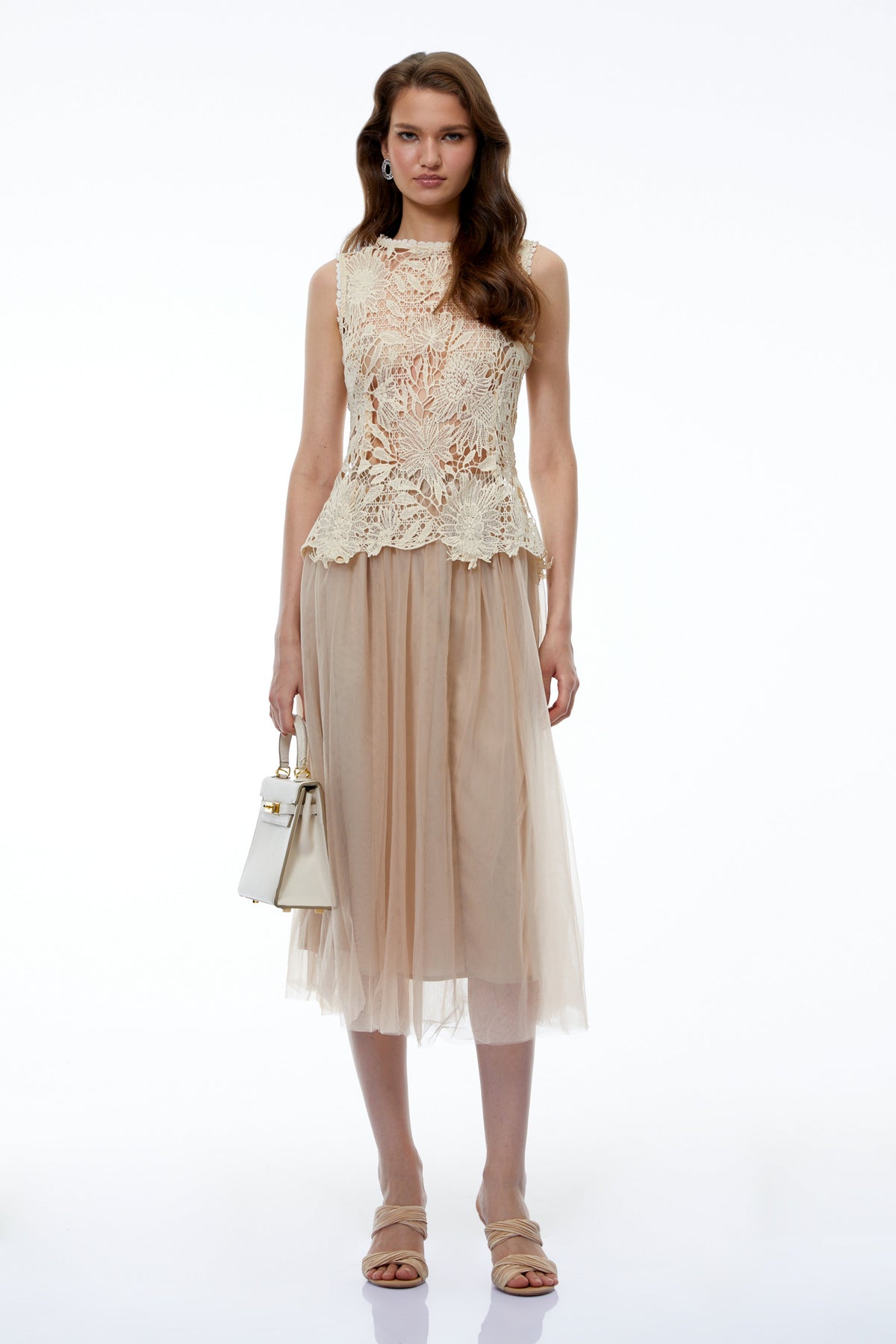 Hortensia Cream Floral Lace Top & Tulle Skirt Set