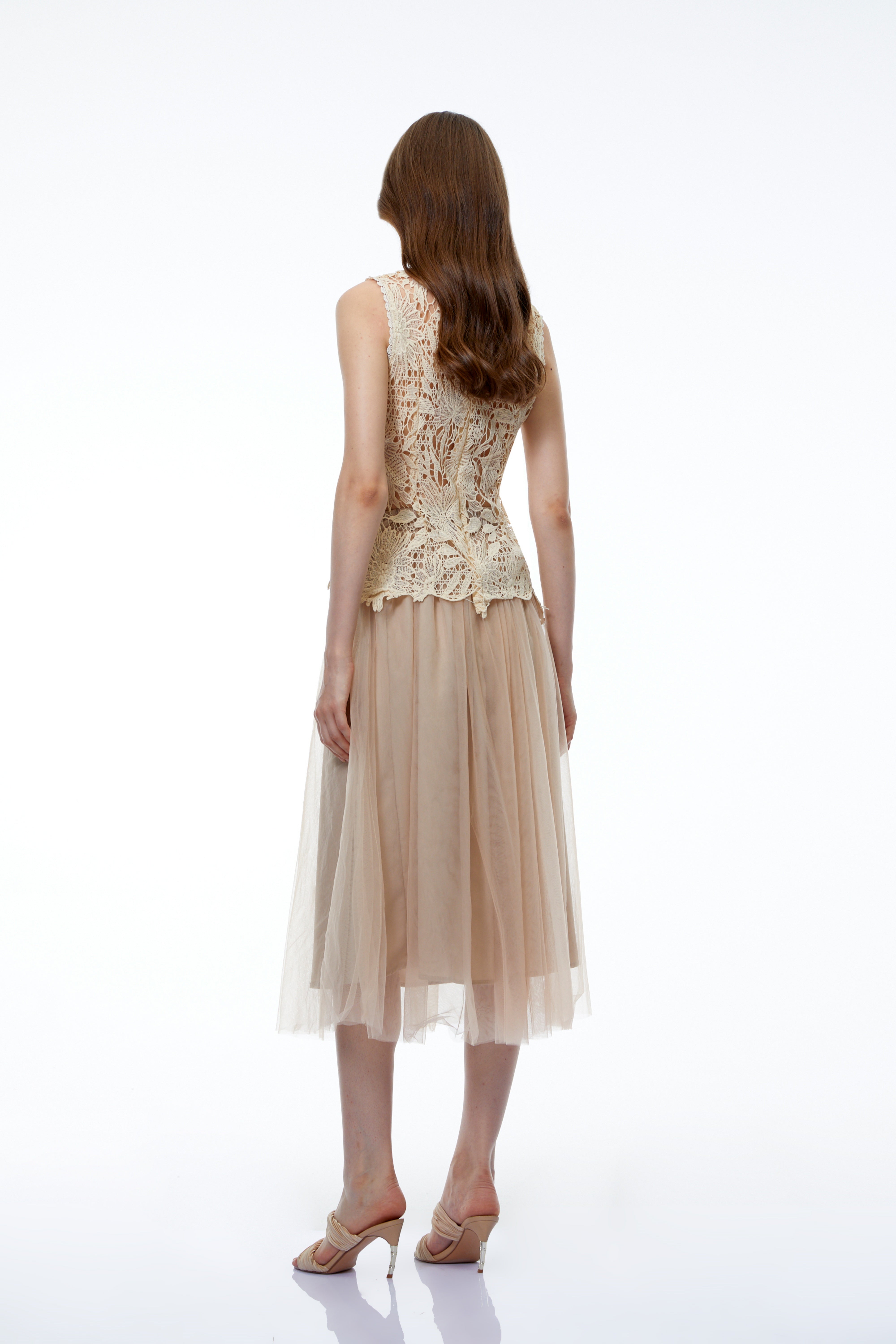 Hortensia Cream Floral Lace Top & Tulle Skirt Set