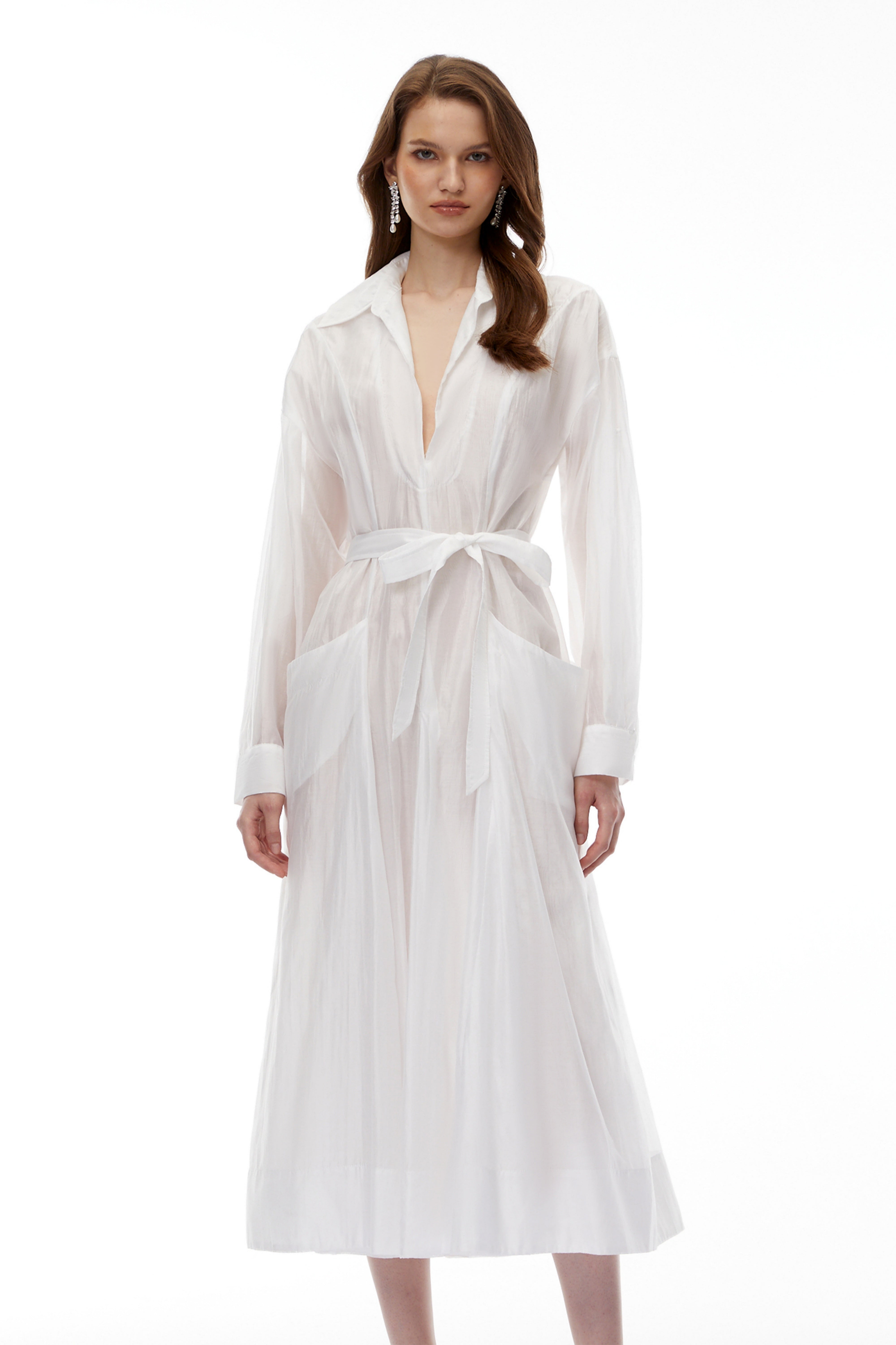 Hortensia White Plunge Neck Flared Maxi Dress