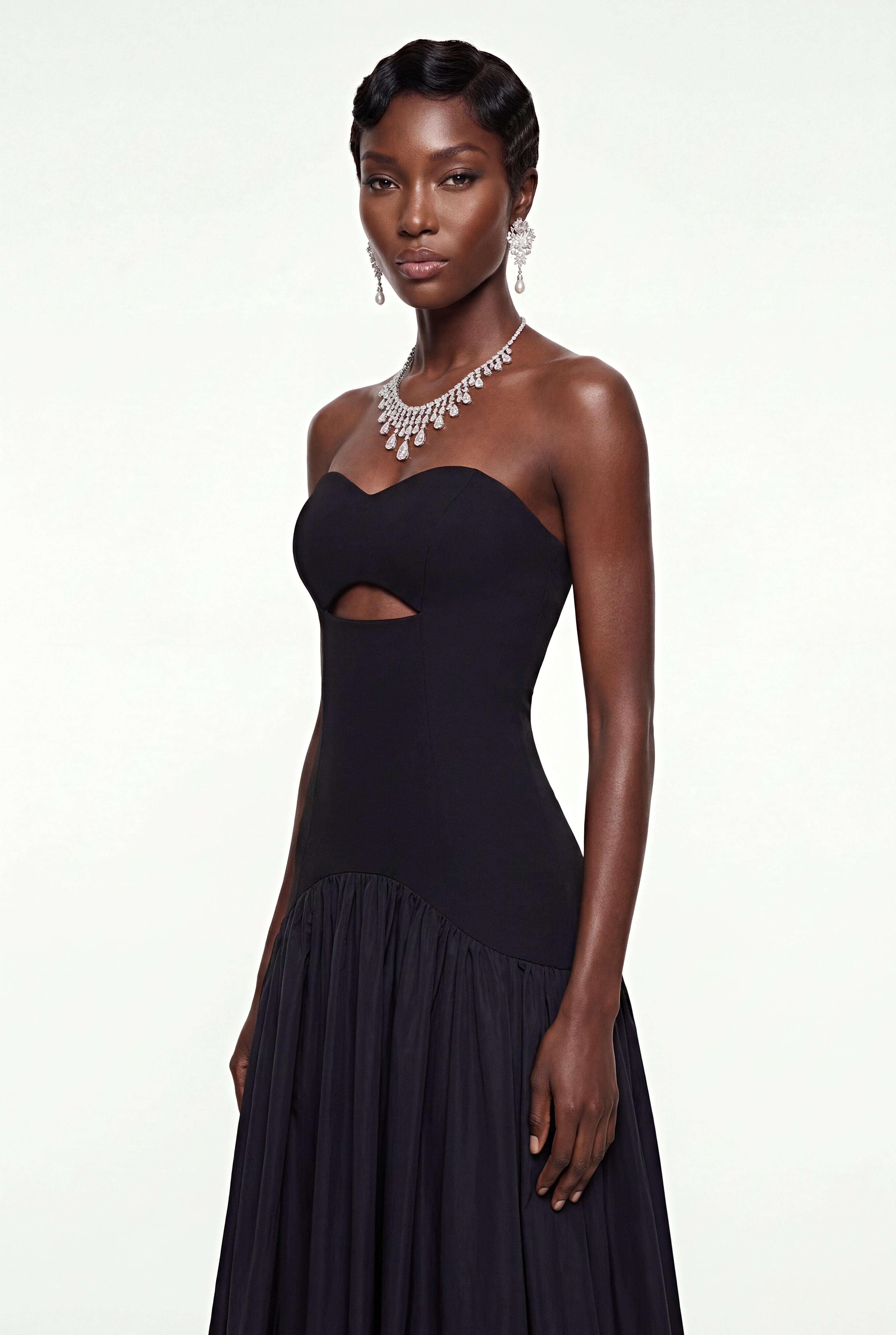 Hypatia Black Off Shoulder Ruched Maxi Dress