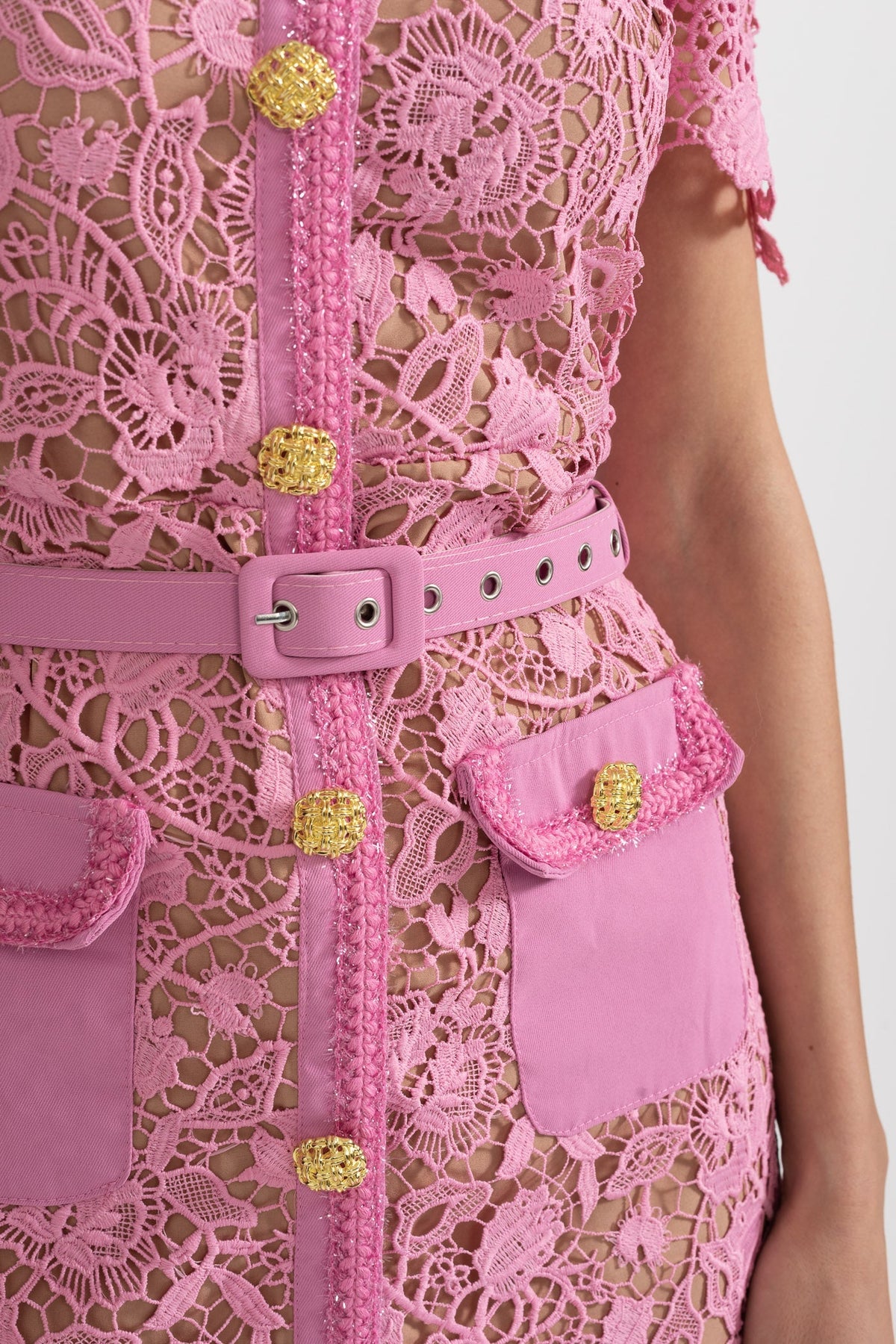 Exquisite Short Sleeve Lace Midi Dress - Rose