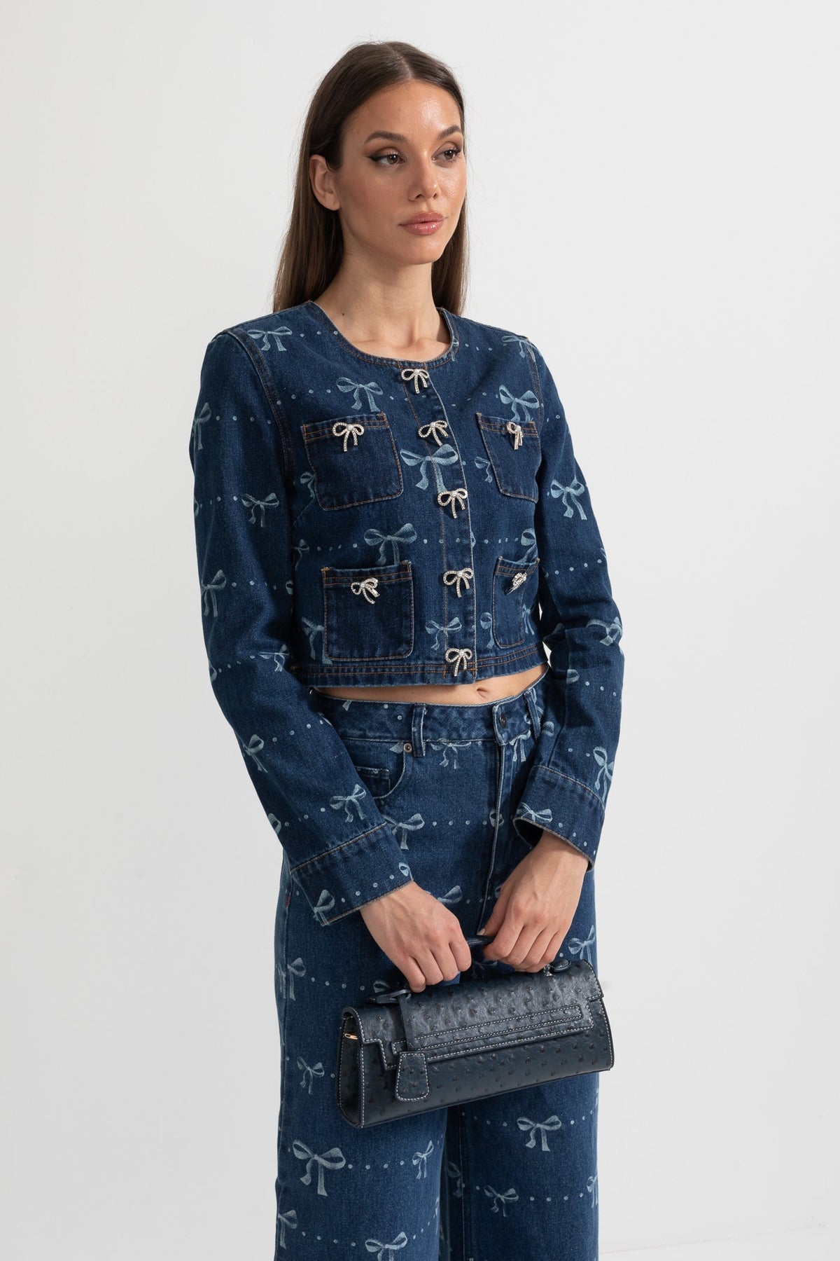 Sophisticated Rectangular Purse With Dotted Pattern - Dark Blue