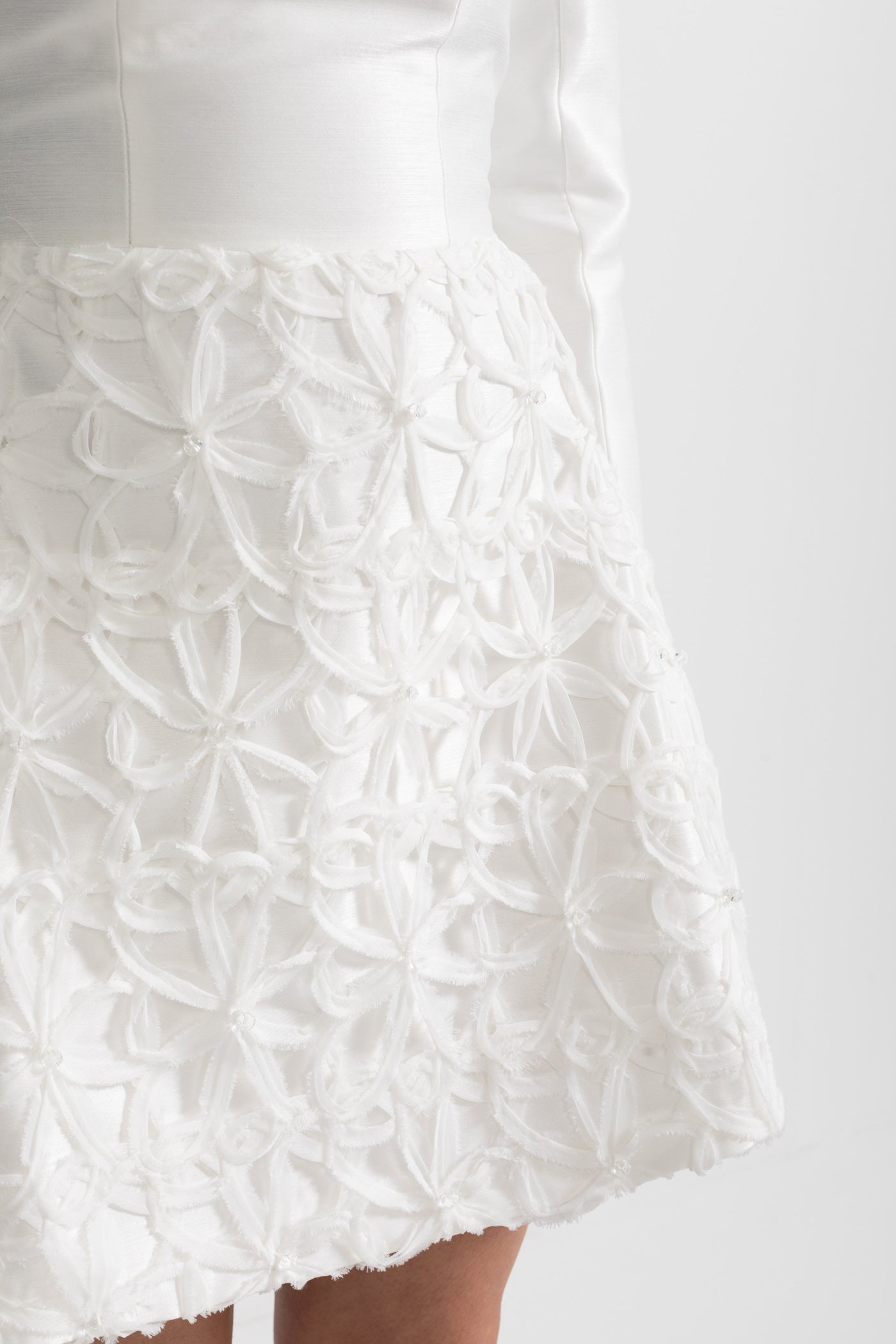 Textured Mini Dress with Detachable Sculptural Shoulder Bolero - White
