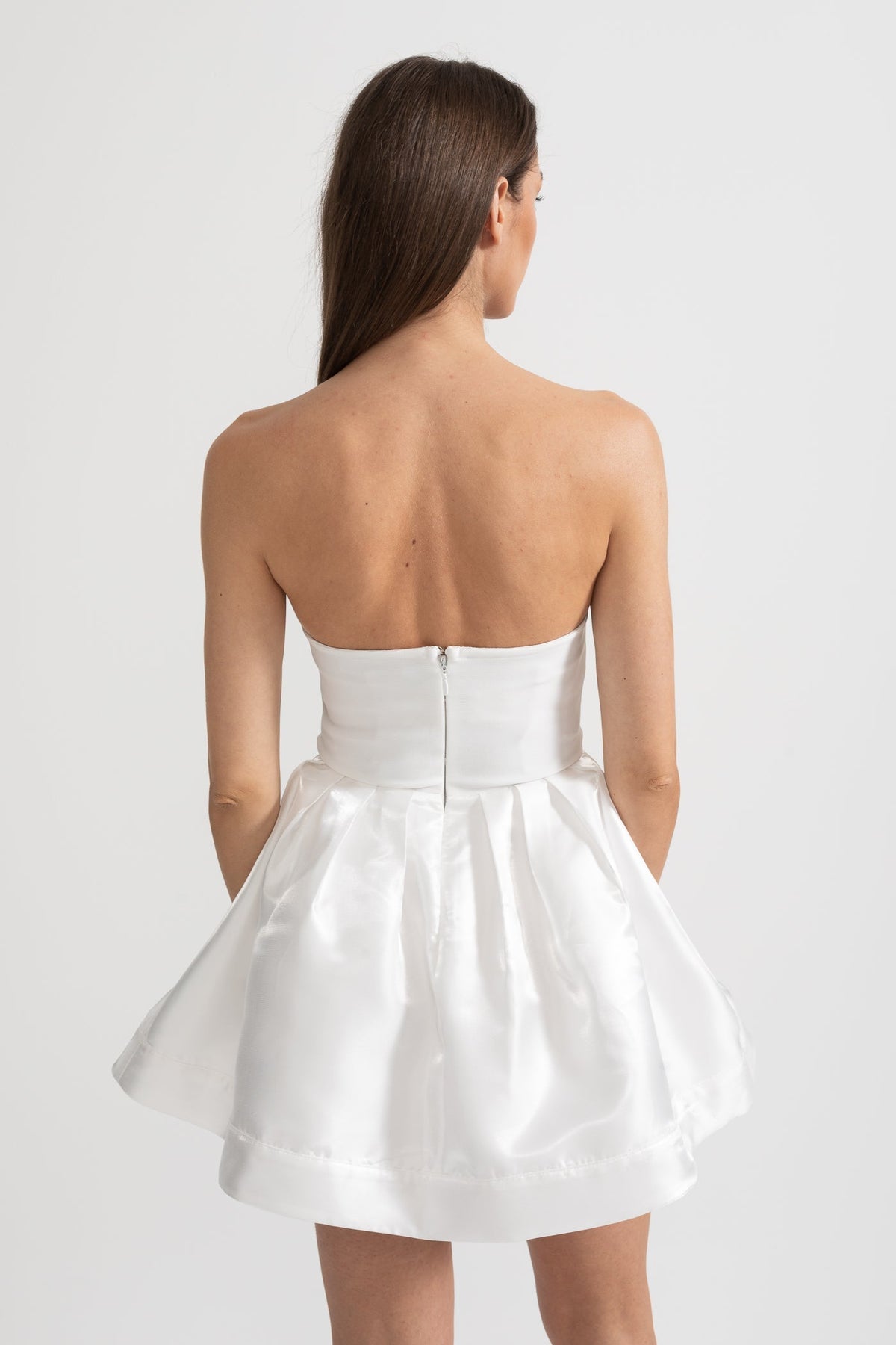 Strapless Mini Dress with Crystal Bow Embellishments - White