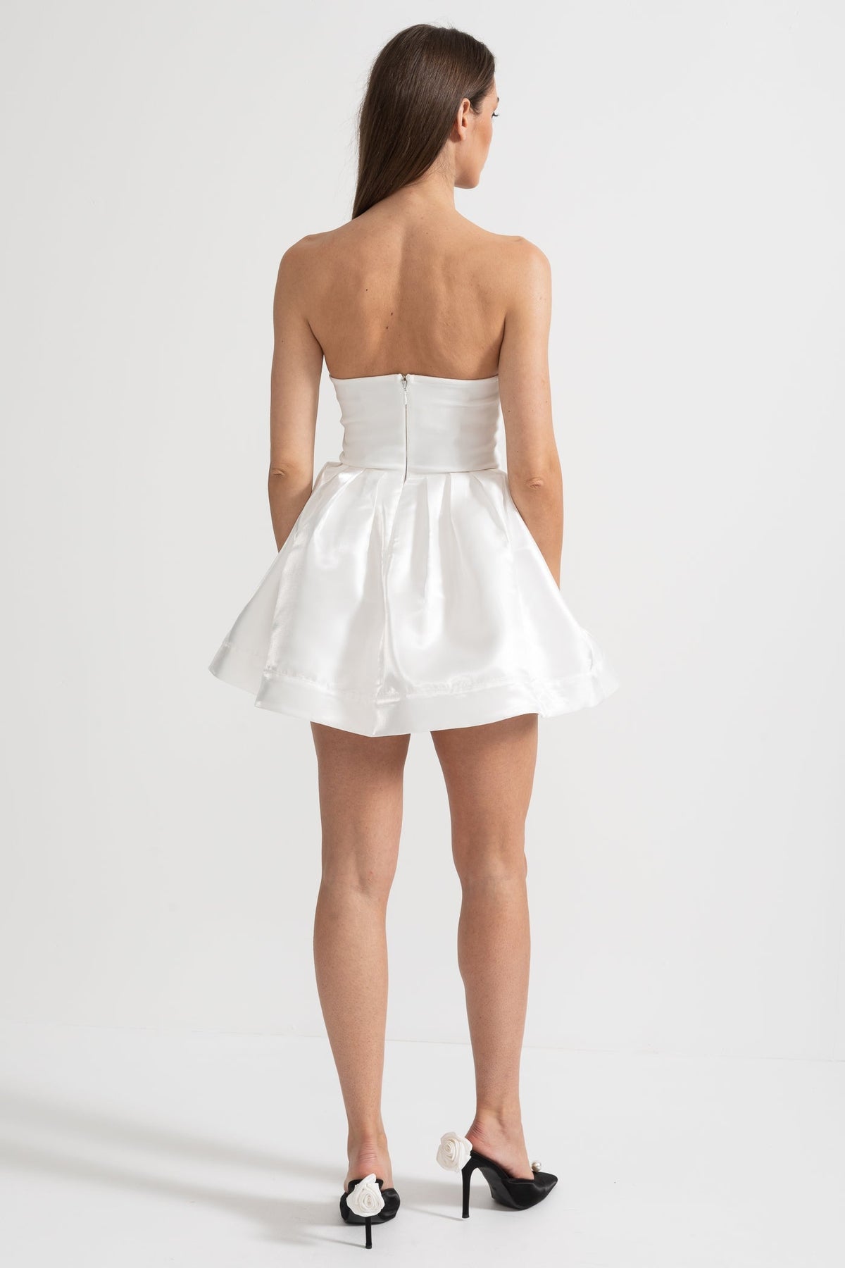 Strapless Mini Dress with Crystal Bow Embellishments - White