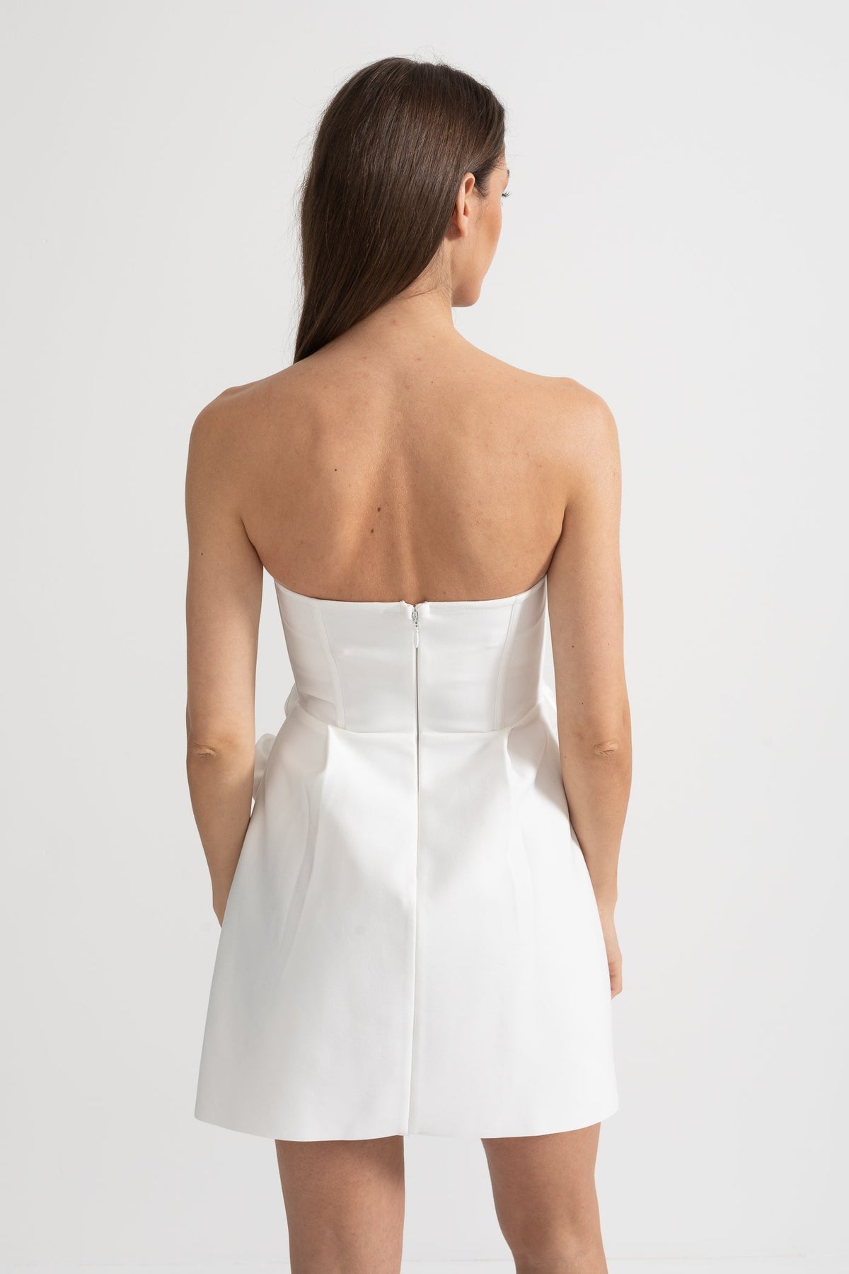 Strapless Mini Dress with Sculptural Floral Appliqués - White