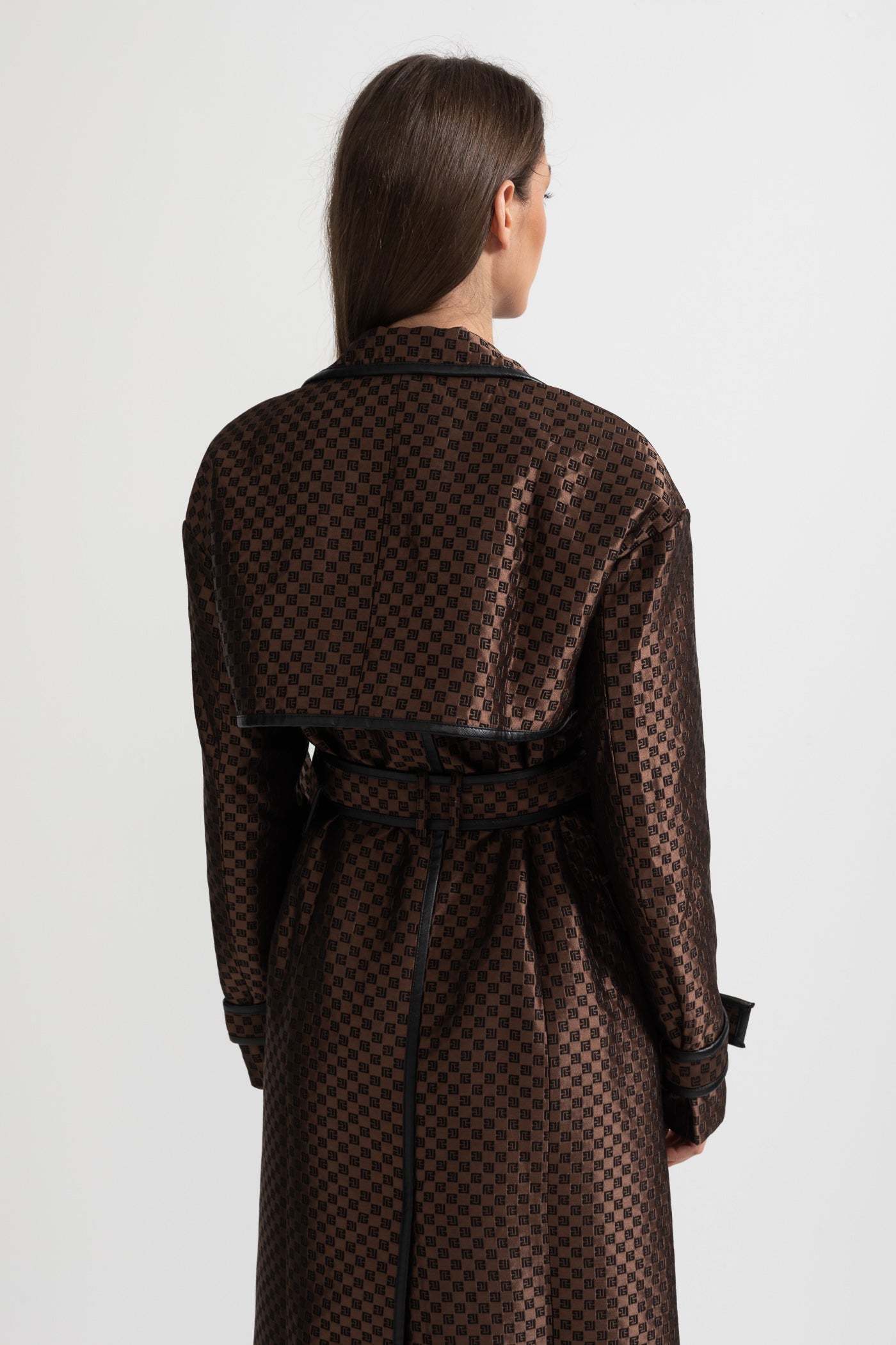 Wide Lapel Trench Coat With Gold Buckle Waist Belt - Brown