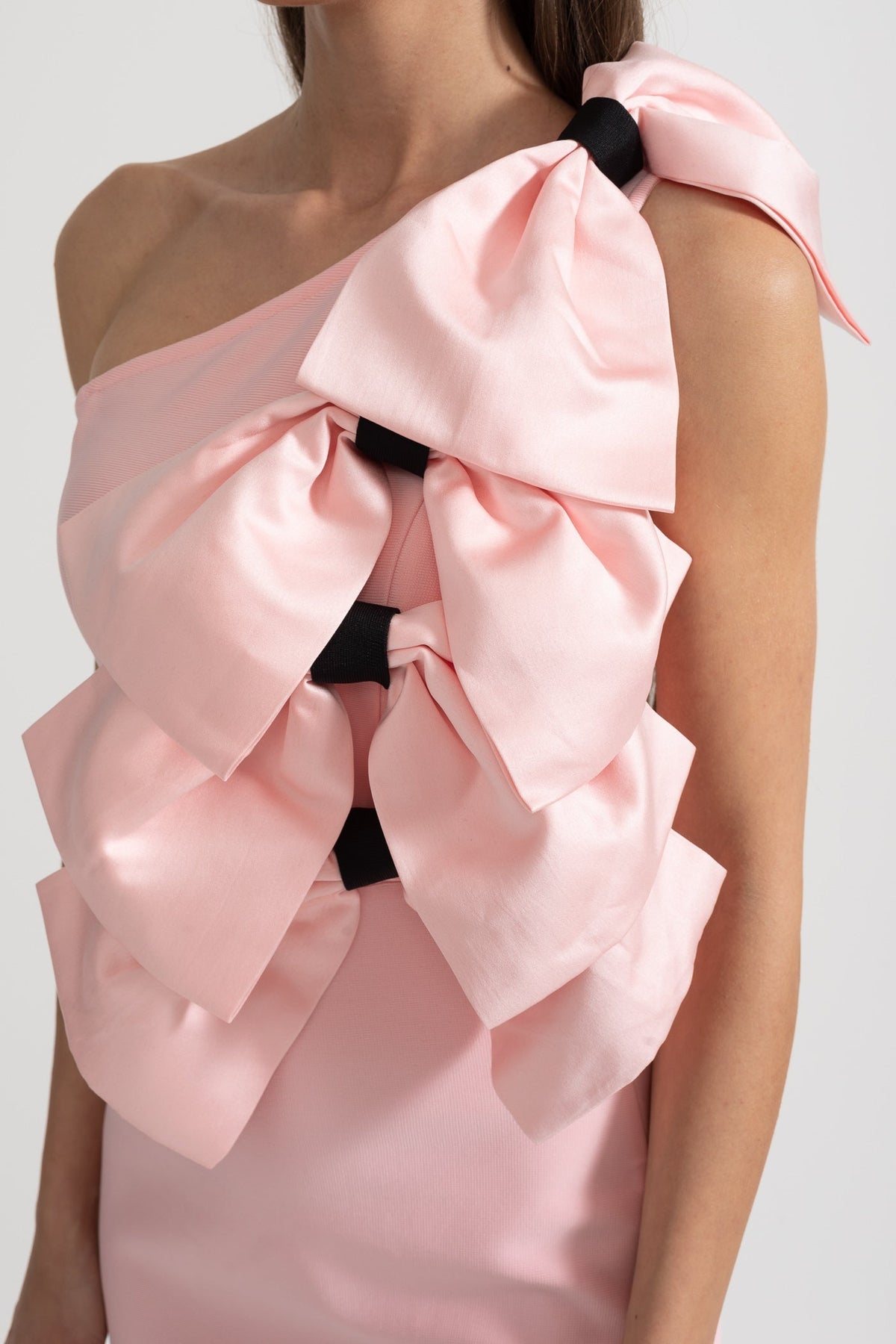 One-Shoulder Mini Dress with Oversized Bow Detailing - Pink
