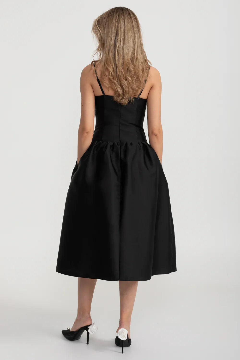 Fitted Sleeveless Mini Dress With Prominent Large White Bow - Black