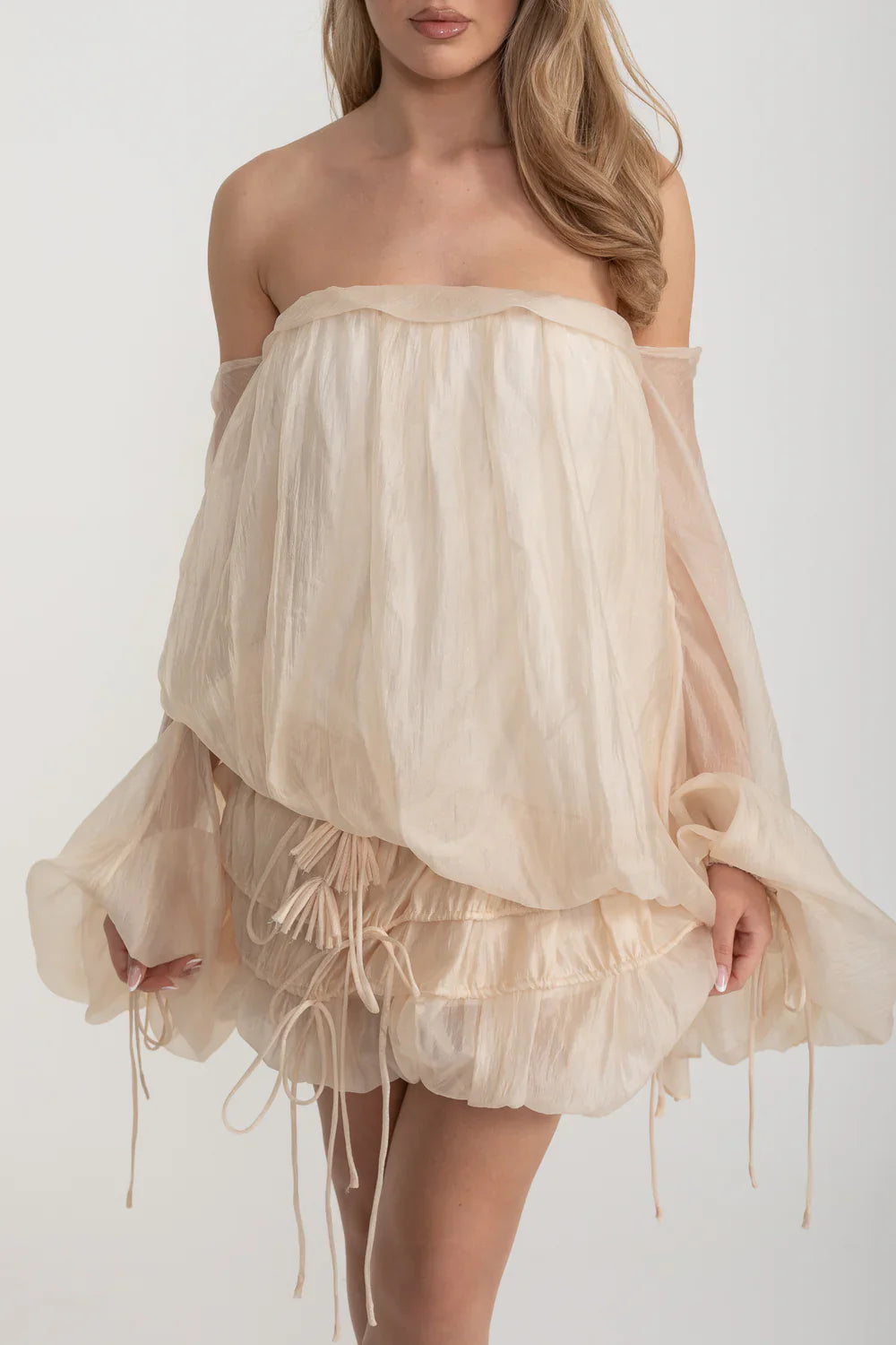 Sleeveless Draped Mini Dress With Ruffled Skirt - Ivoire