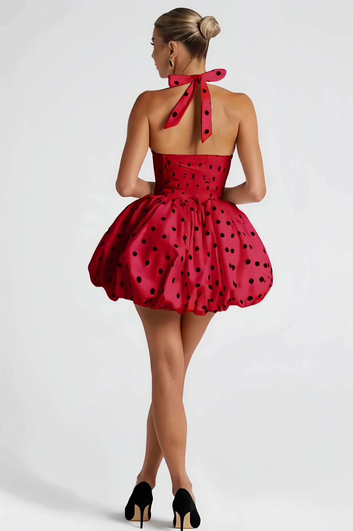 Anaelle Red Polka-dot Shirred Puffball Mini Dress
