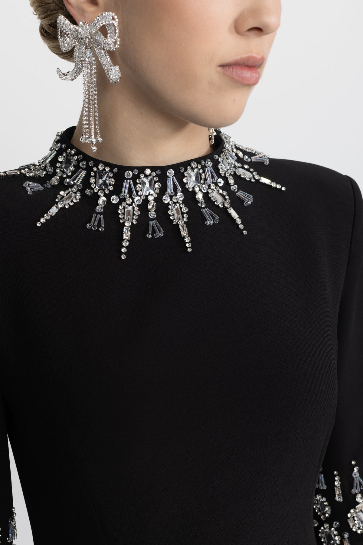 Félicie Black Crystal Embellished Collar and Cuff Maxi Dress