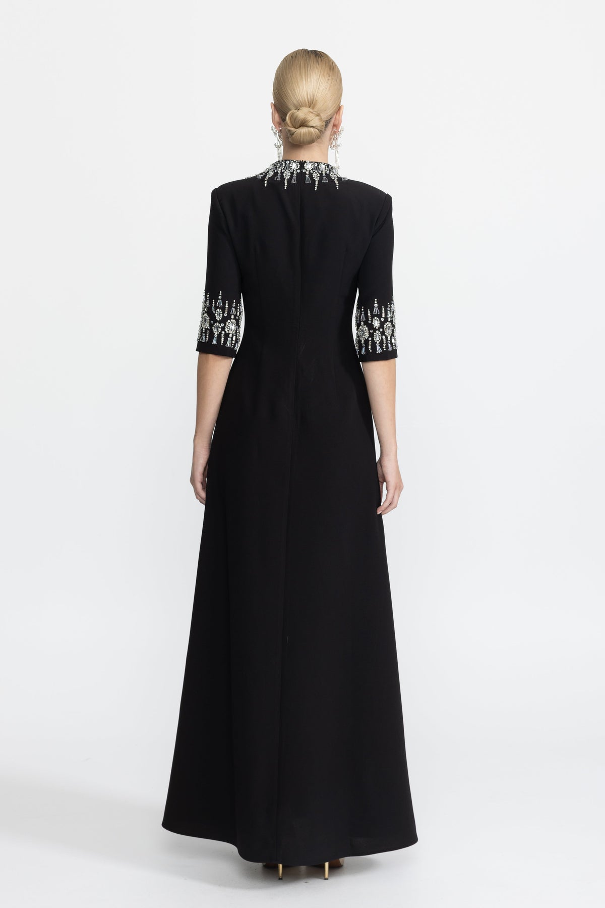 Félicie Black Crystal Embellished Collar and Cuff Maxi Dress