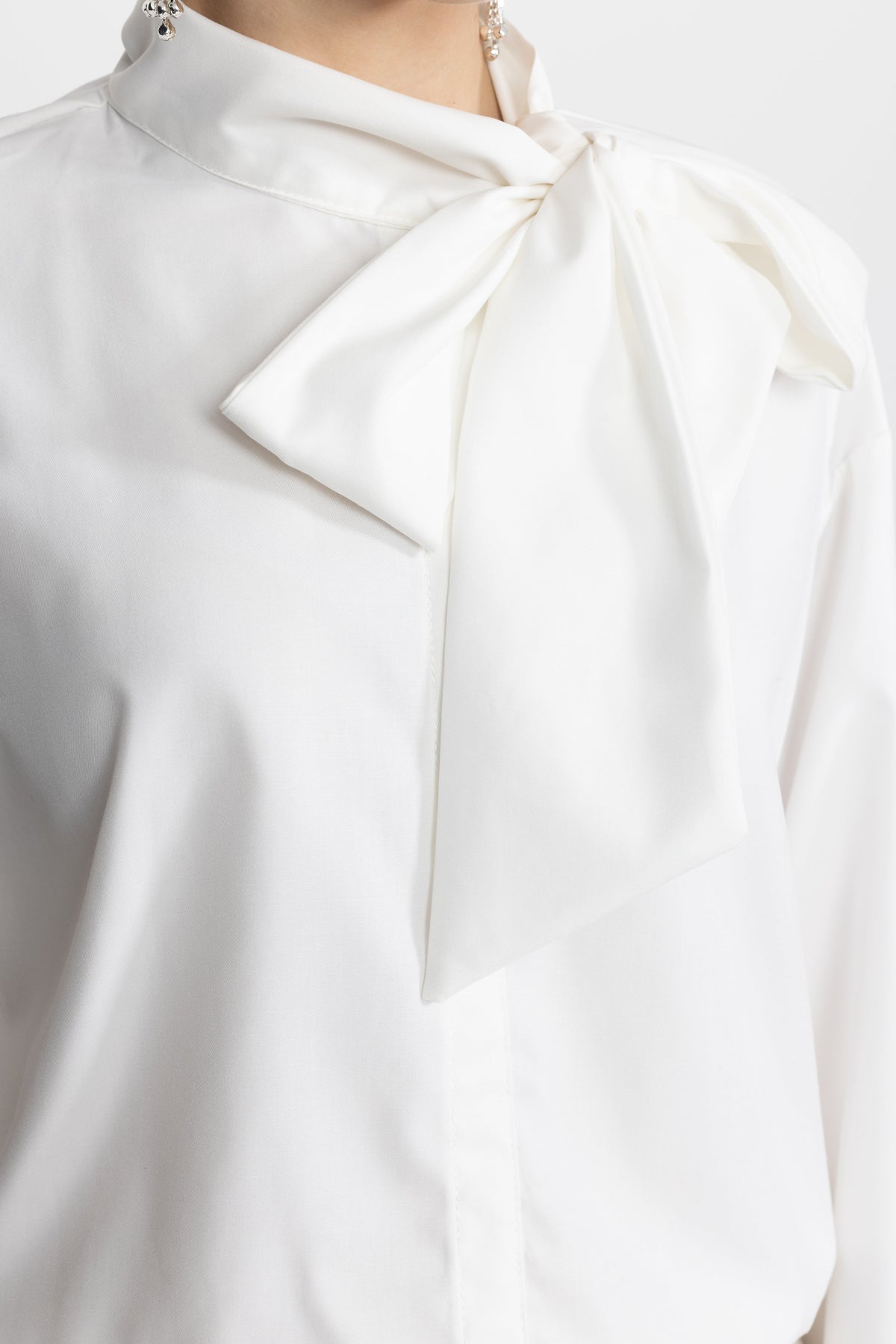 Camille White Oversized Tie Neck Blouse
