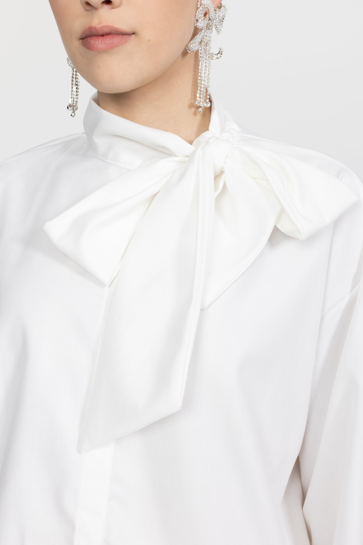 Camille White Oversized Tie Neck Blouse