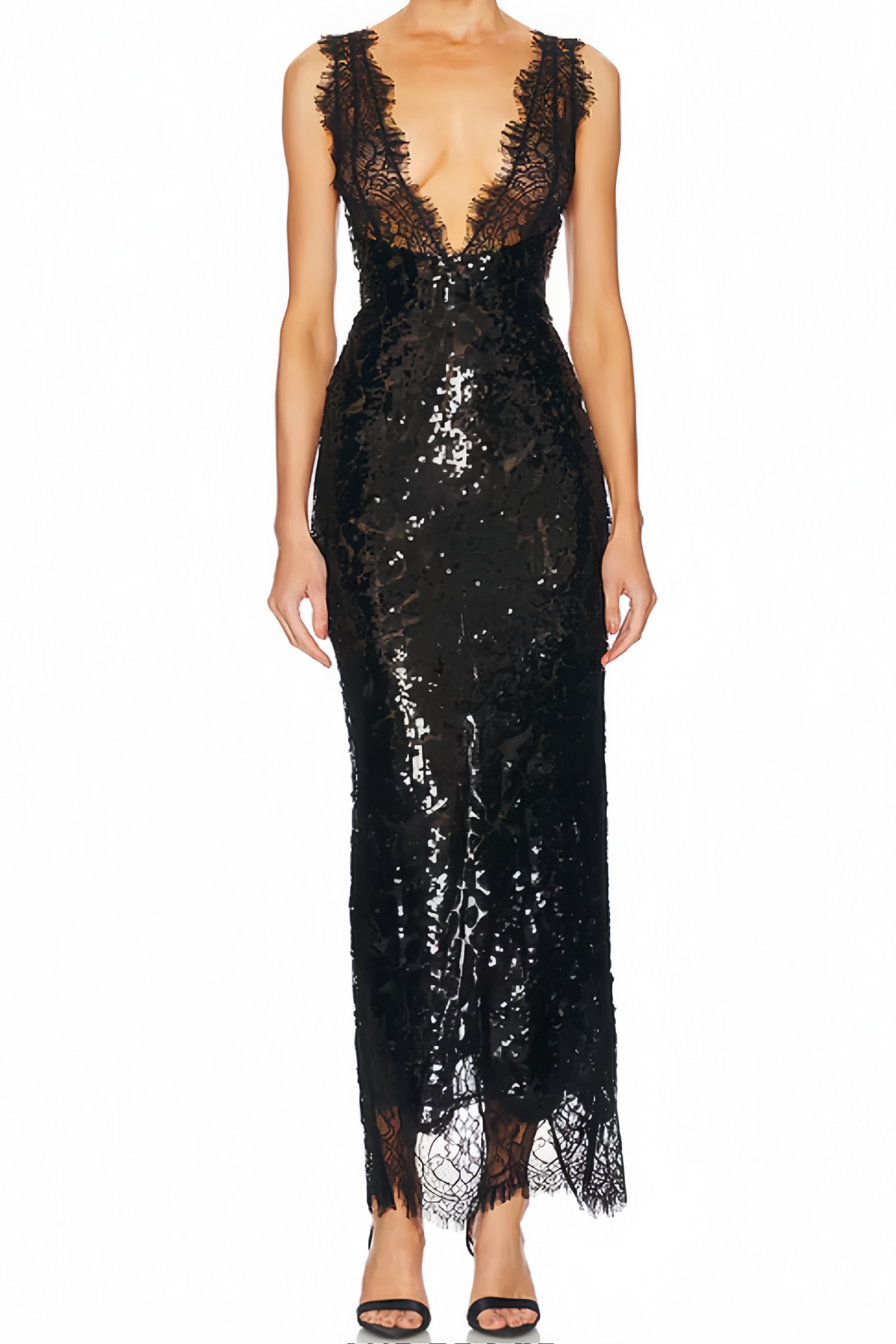 Ava Black Lace Panel Sequined Maxi Dress (Final Sale)